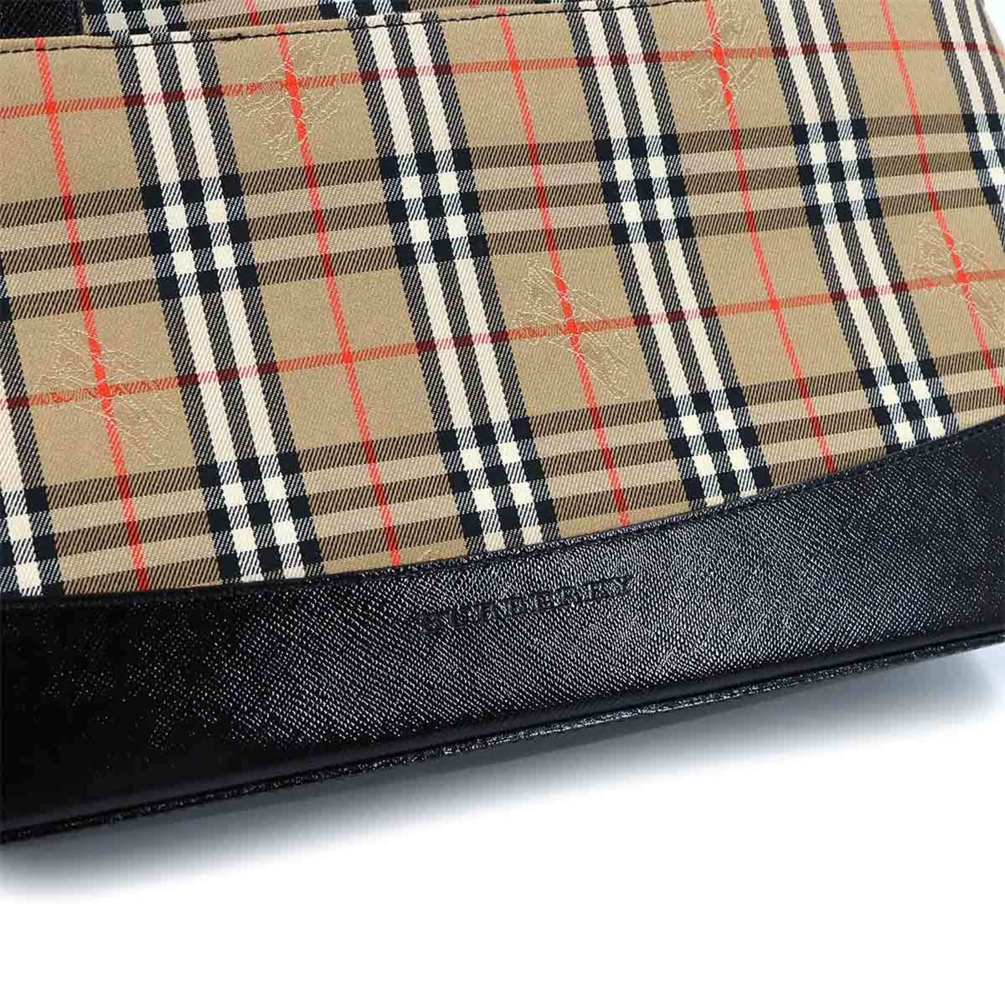 Burberry Burberry Haymarket Check Handbag, Canvas and Leather, Beige Black. Size ONE SIZE - 8 Thumbnail