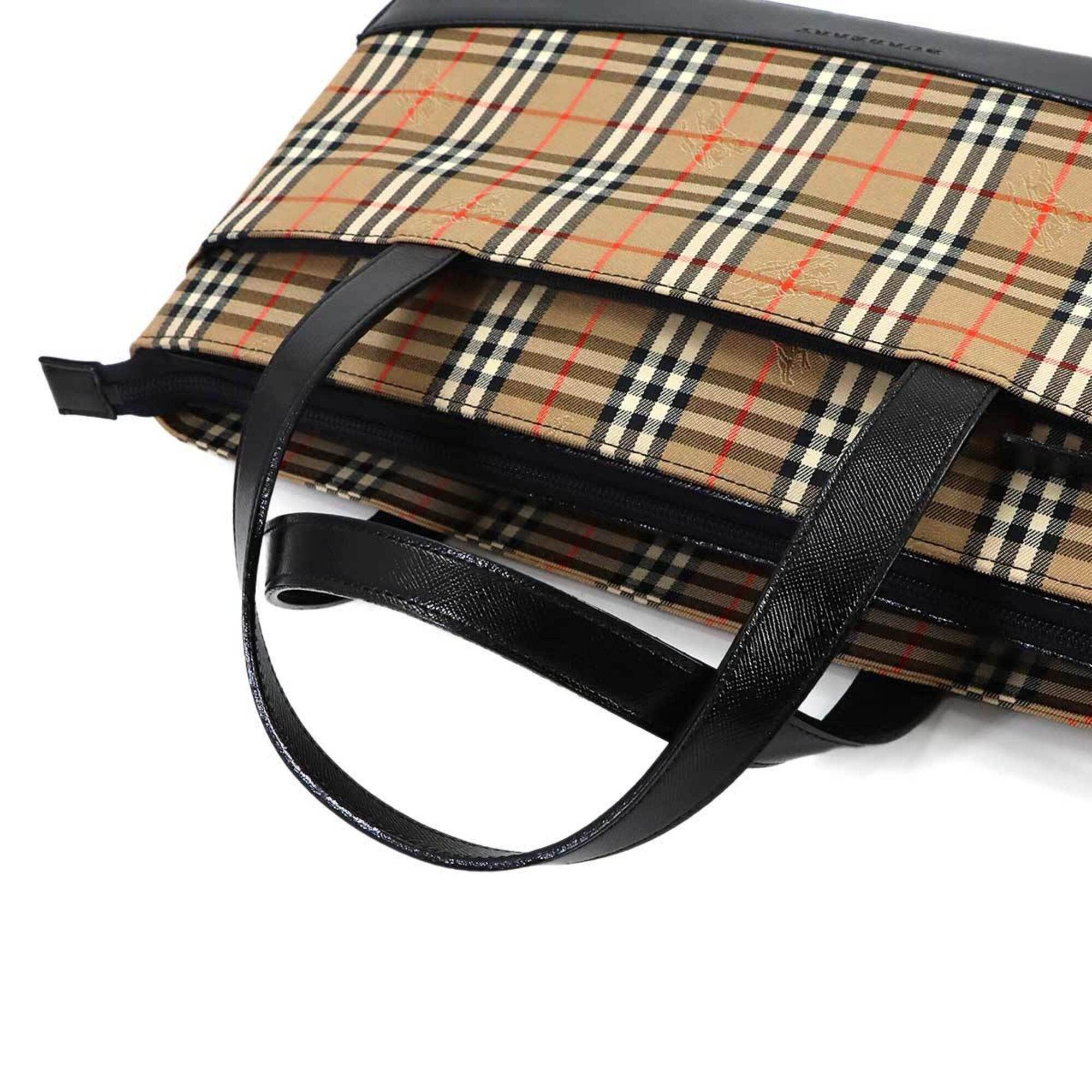 Burberry Burberry Haymarket Check Handbag, Canvas and Leather, Beige Black. Size ONE SIZE - 6 Thumbnail