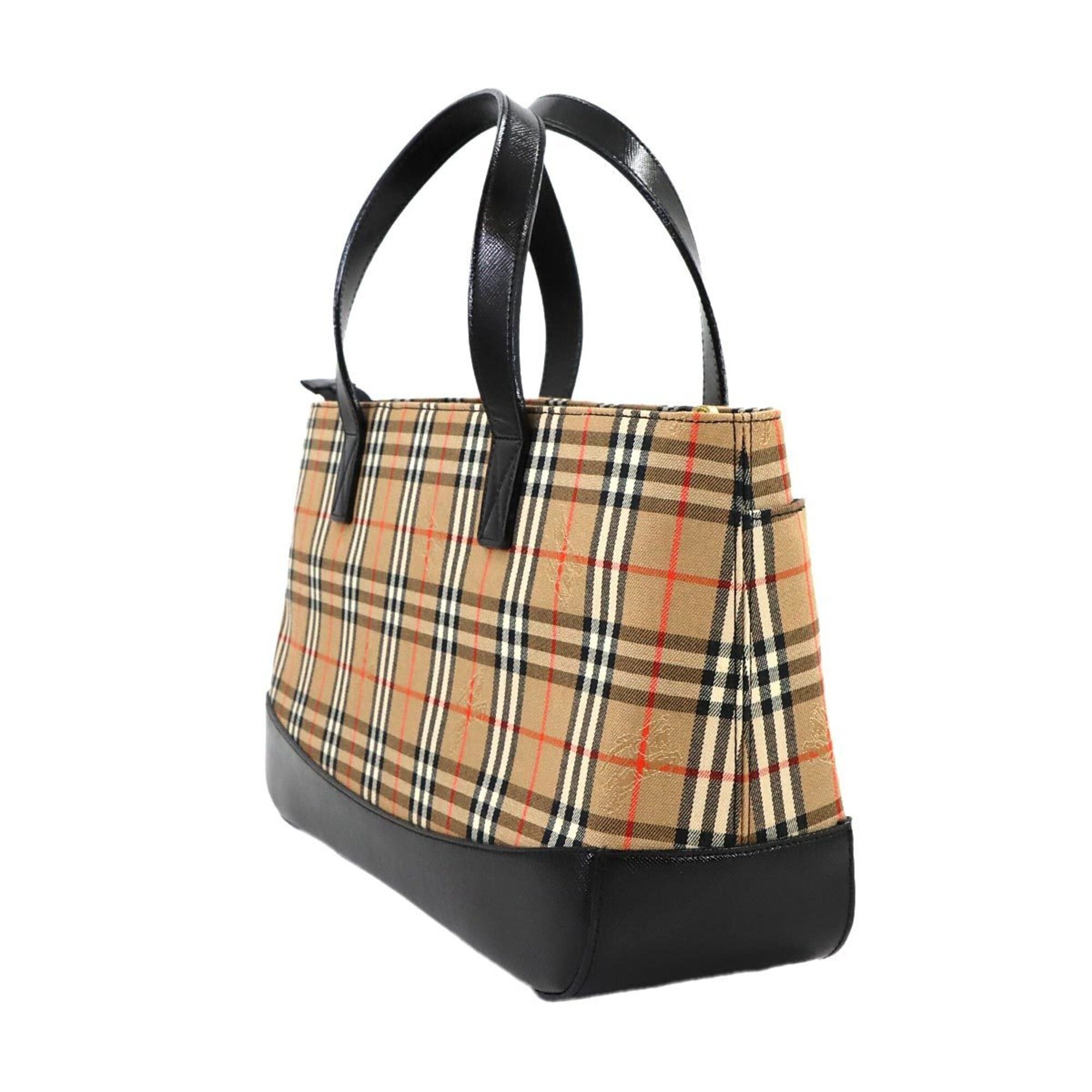 Burberry Burberry Haymarket Check Handbag, Canvas and Leather, Beige Black. Size ONE SIZE - 4 Thumbnail