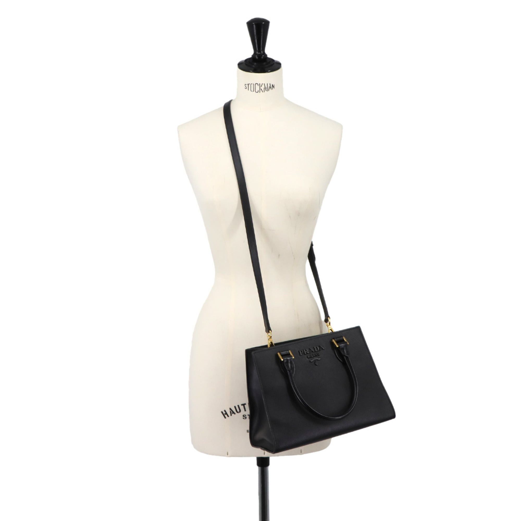 Prada Prada Saffiano 2-way Hand/Shoulder Handbag, Leather, Nero Black, Gold Hardware Size ONE SIZE - 10 Thumbnail