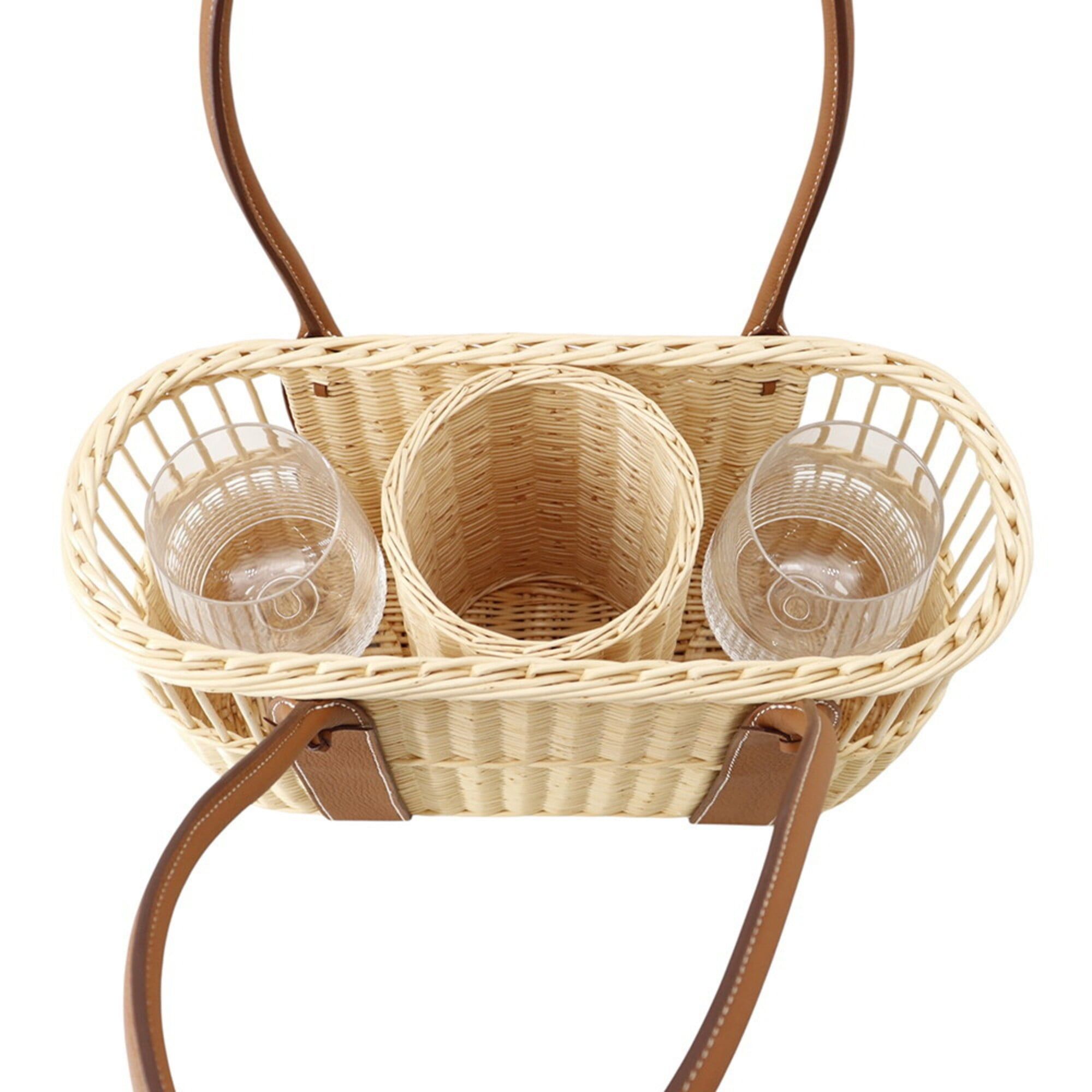 Hermes Hermes Bottle Basket Park Gold Willow Wood Taurillon Leather HERMES Wine Glass Included Handbag Size ONE SIZE - 6 Thumbnail