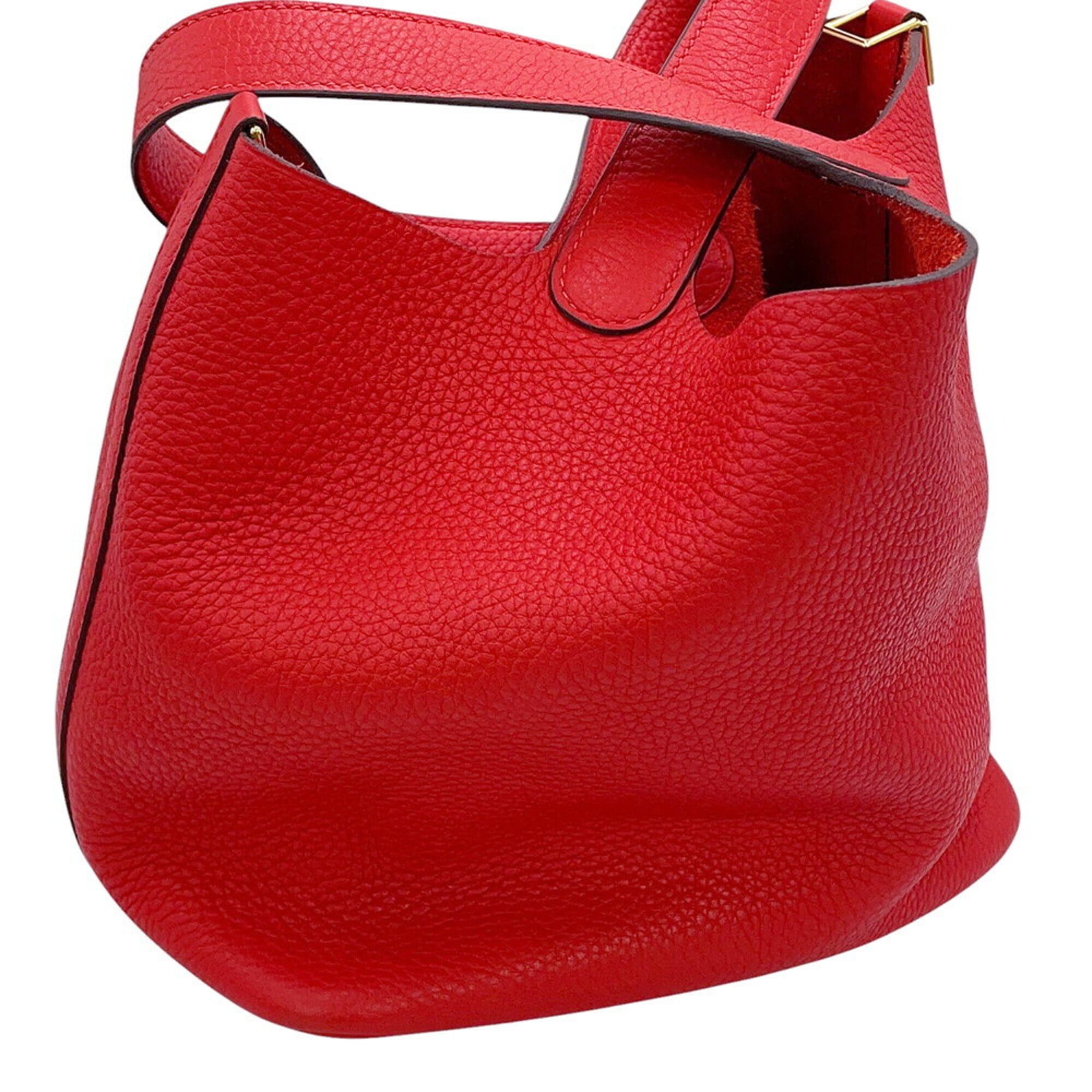 Hermes Hermes Picotin Lock MM handbag, Rouge Casaque, Taurillon Clemence leather, C stamp, HERMES tote bag, Lock, Picotin, women's, Size ONE SIZE - 12 Thumbnail