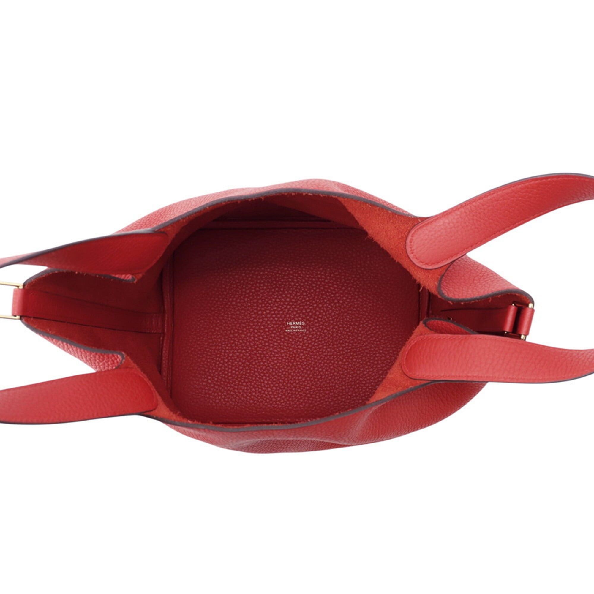 Hermes Hermes Picotin Lock MM handbag, Rouge Casaque, Taurillon Clemence leather, C stamp, HERMES tote bag, Lock, Picotin, women's, Size ONE SIZE - 5 Thumbnail