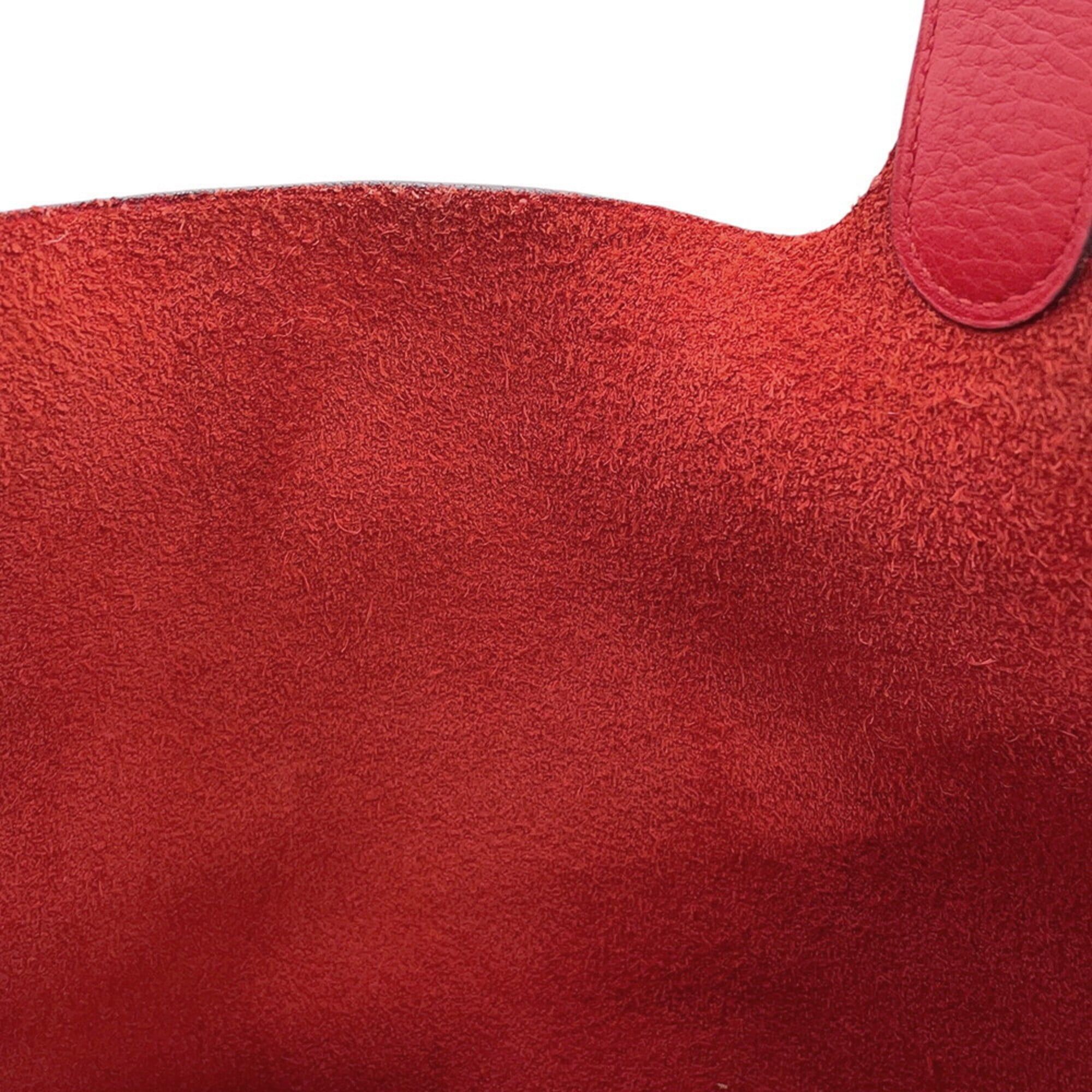 Hermes Hermes Picotin Lock MM handbag, Rouge Casaque, Taurillon Clemence leather, C stamp, HERMES tote bag, Lock, Picotin, women's, Size ONE SIZE - 9 Thumbnail
