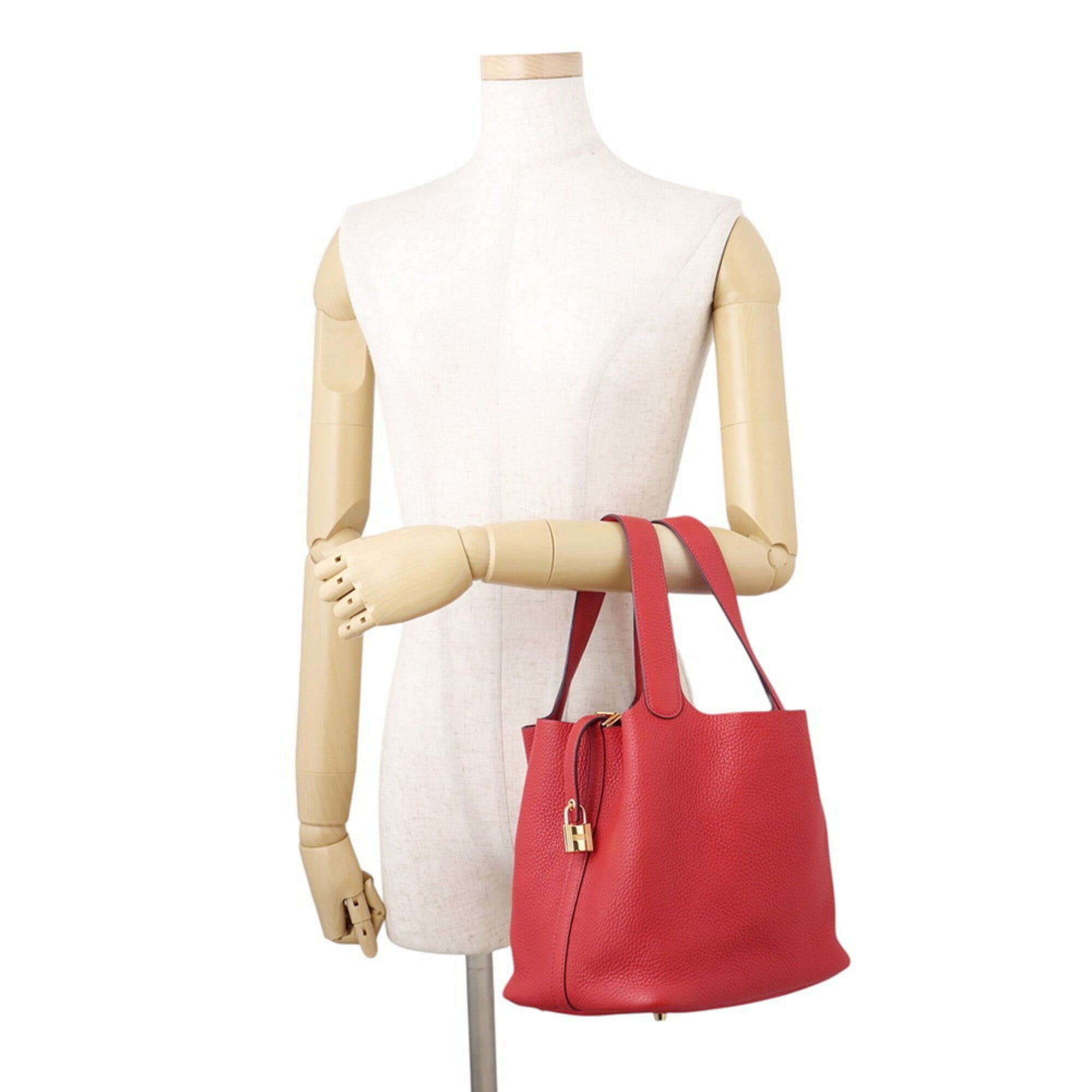 Hermes Hermes Picotin Lock MM handbag, Rouge Casaque, Taurillon Clemence leather, C stamp, HERMES tote bag, Lock, Picotin, women's, Size ONE SIZE - 4 Thumbnail