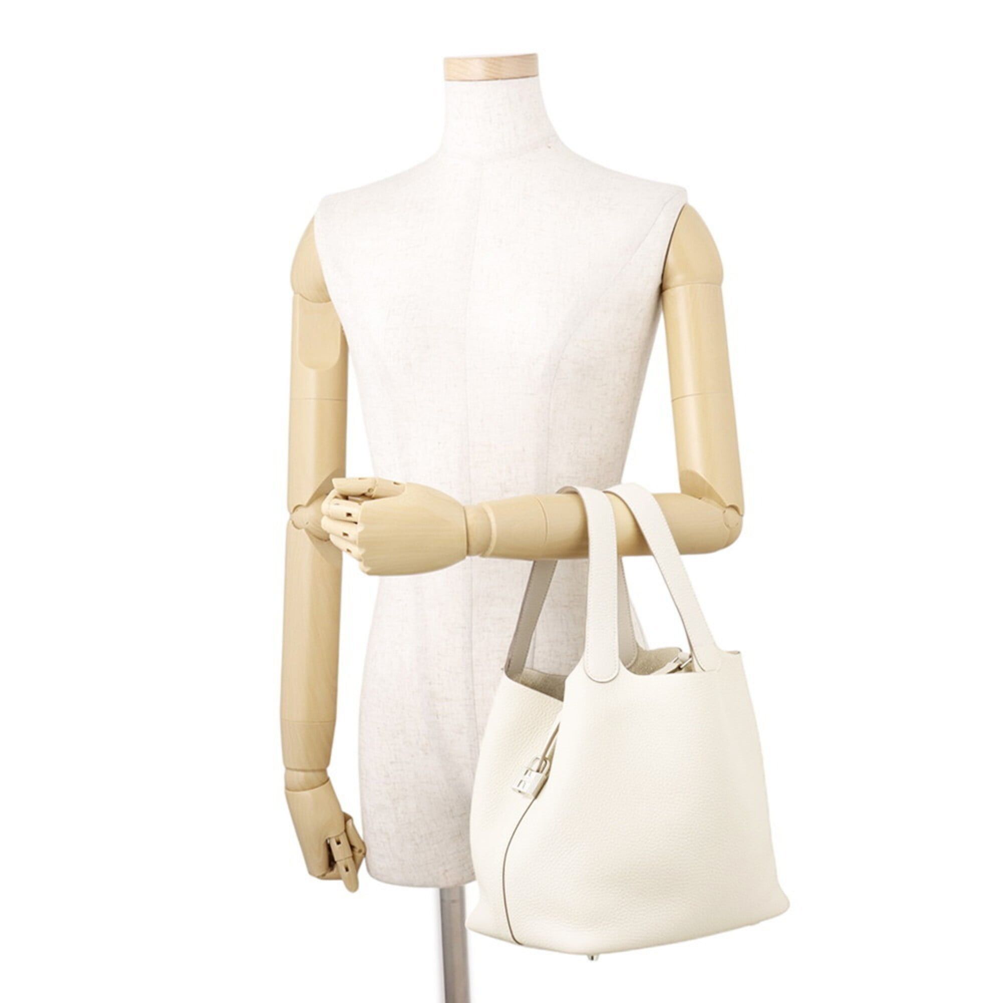 Hermes Hermes Picotin Lock MM Handbag, Craie Taurillon Clemence Leather, K Stamp, HERMES Tote Bag, Lock, Picotin, Women's, Size ONE SIZE - 4 Thumbnail
