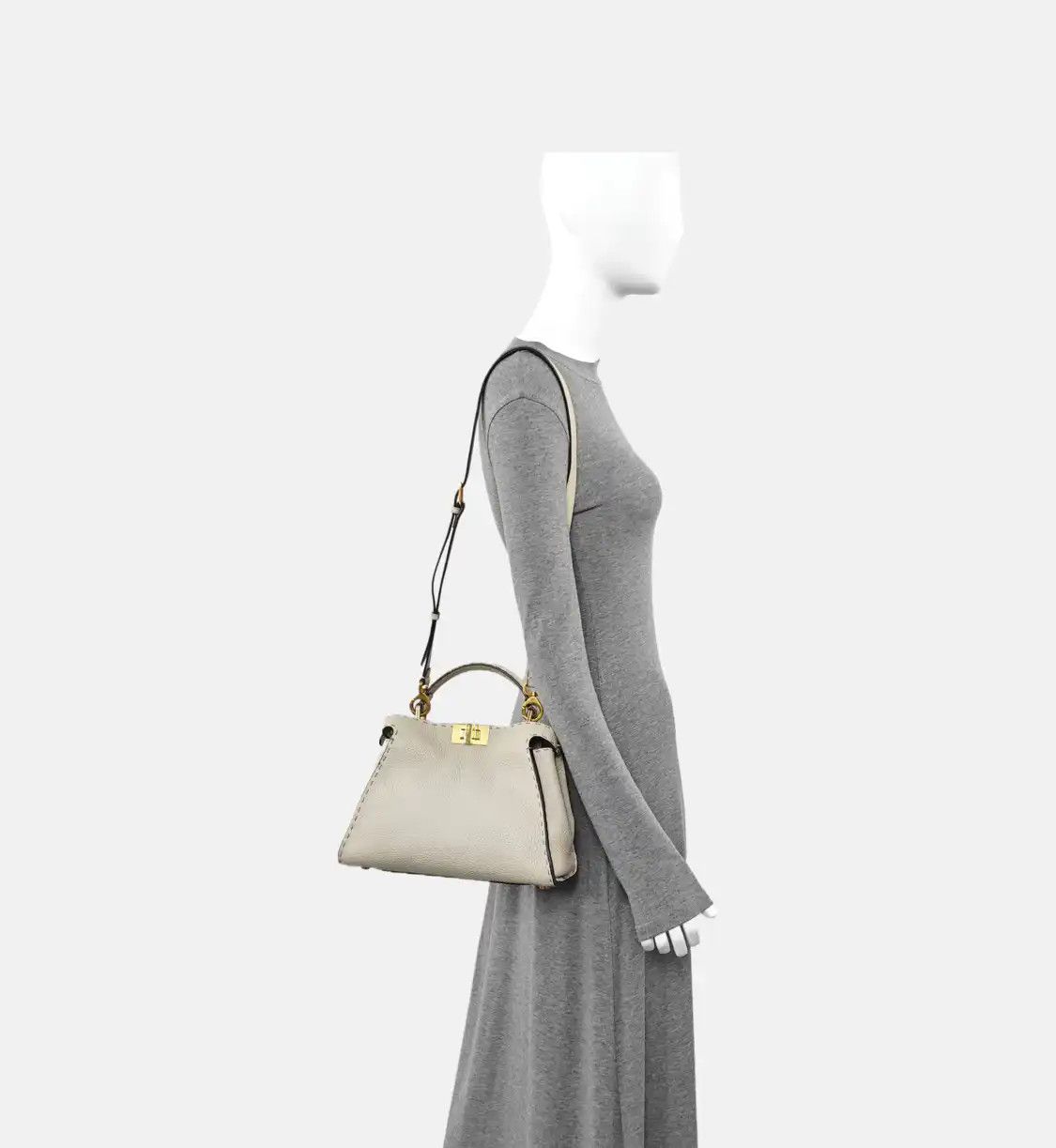 Fendi FENDI Peekaboo light greycowhide leather shoulder bag crossbody bag handbag gold Size ONE SIZE - 2 Thumbnail