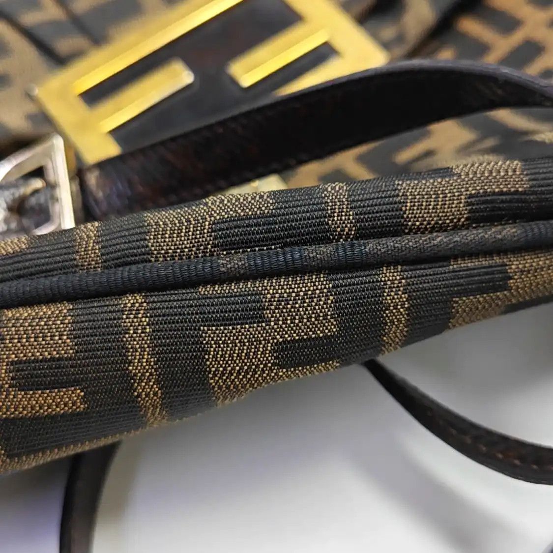 Fendi FENDI Mia brown canvas doubleF shoulder bag handbag gold hardware Size ONE SIZE - 9 Thumbnail