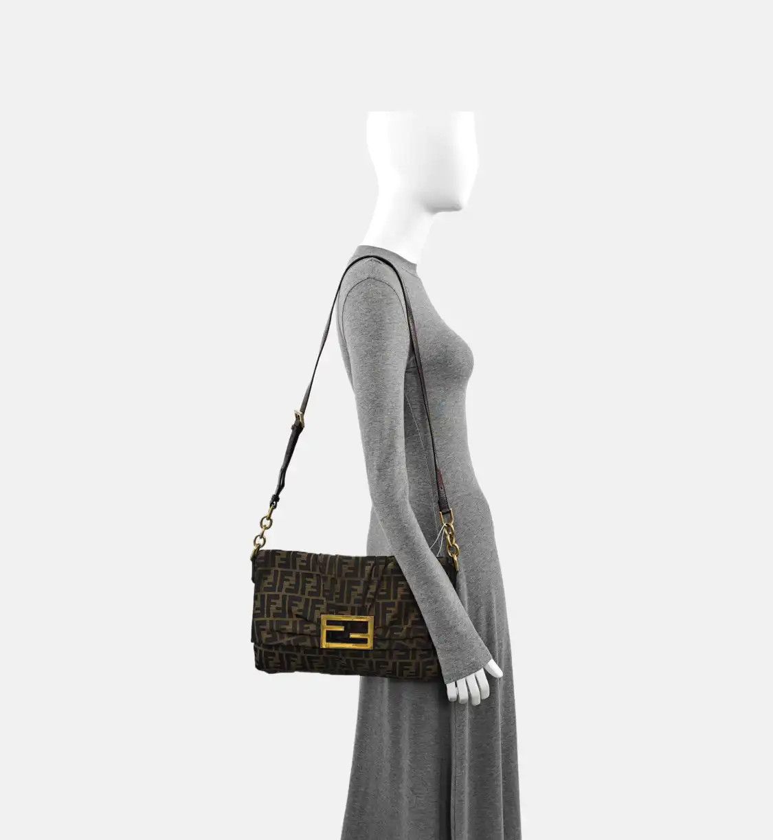 Fendi FENDI Mia brown canvas doubleF shoulder bag handbag gold hardware Size ONE SIZE - 2 Thumbnail