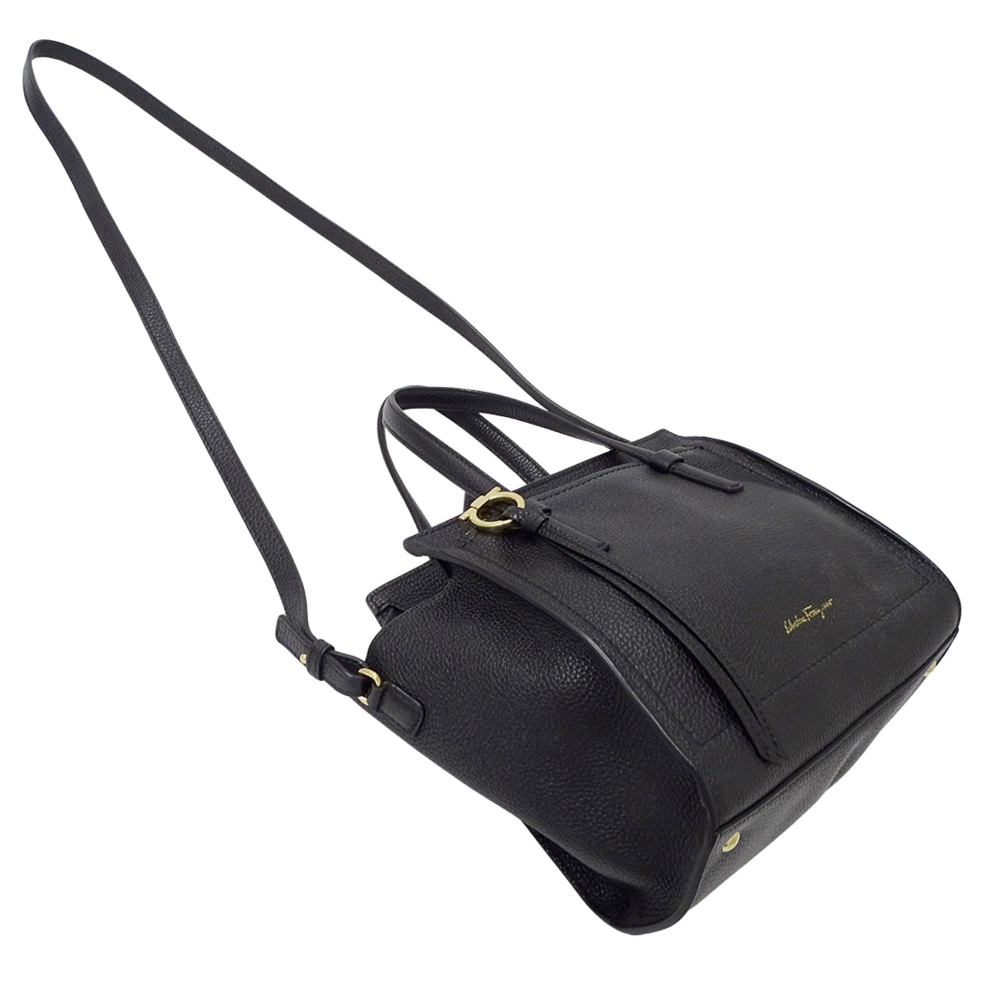 Salvatore Ferragamo Salvatore Ferragamo Ferragamo handbag for women, brand name, handbag/shoulder bag, 2-way, Gancini leather, black. Size ONE SIZE - 3 Thumbnail