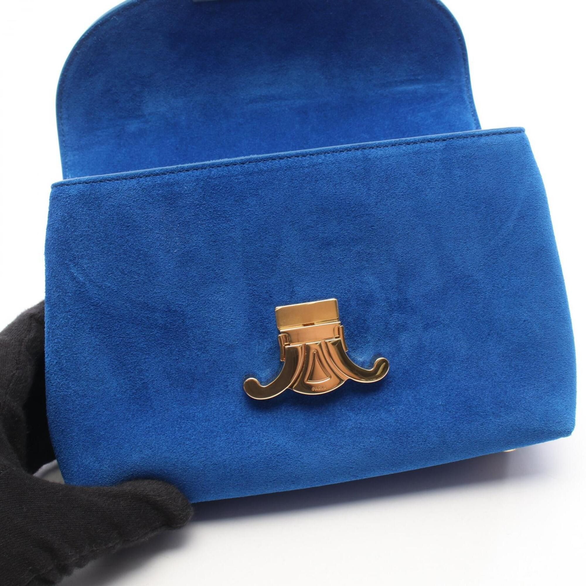 Celine Celine Teen Nino Triomphe 2-Way Handbag, Suede, Women's, Blue Size ONE SIZE - 7 Thumbnail
