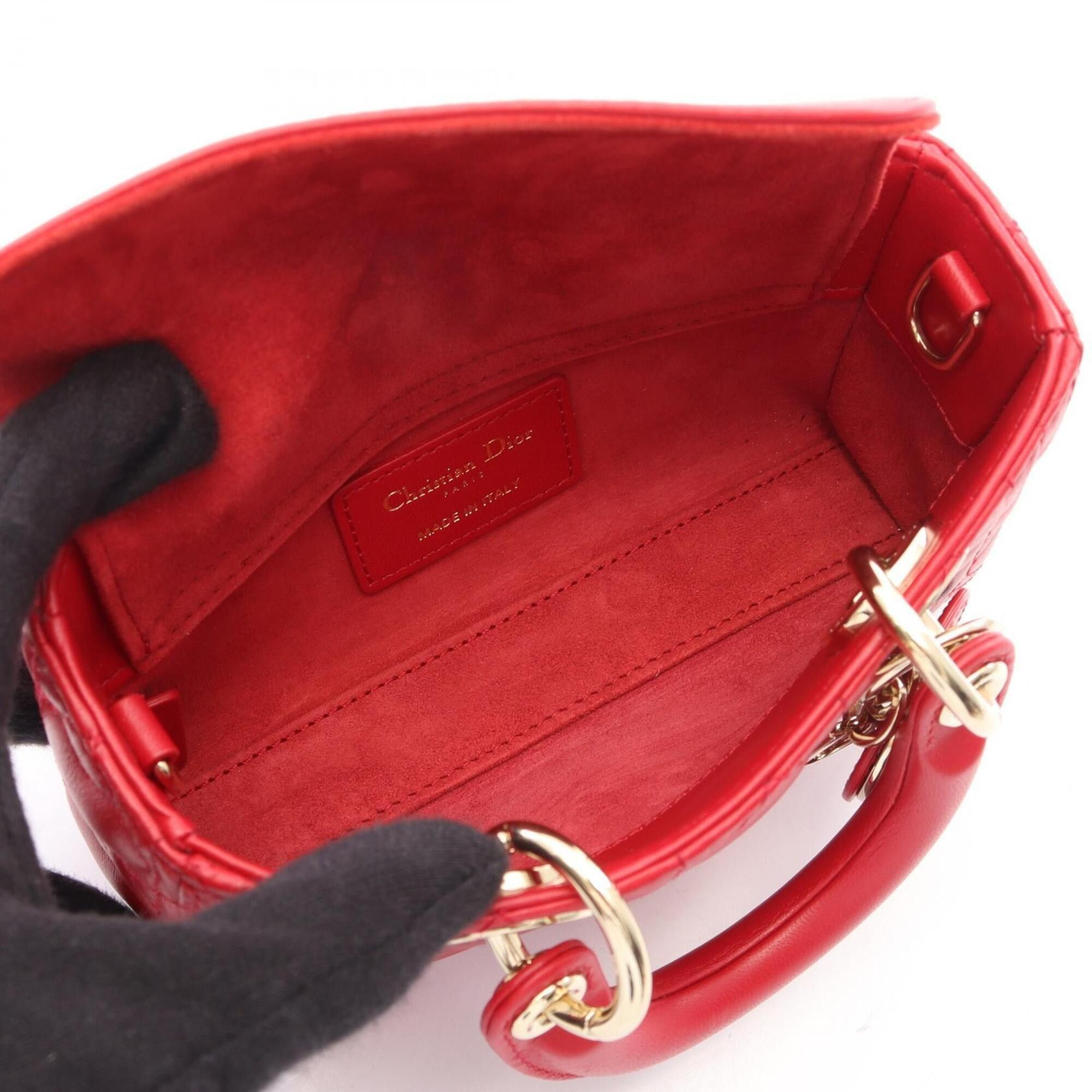 Dior Christian Dior Dior LADY D-JOY Micro Cannage 2-Way Handbag, Leather, Women's, Red Size ONE SIZE - 3 Thumbnail