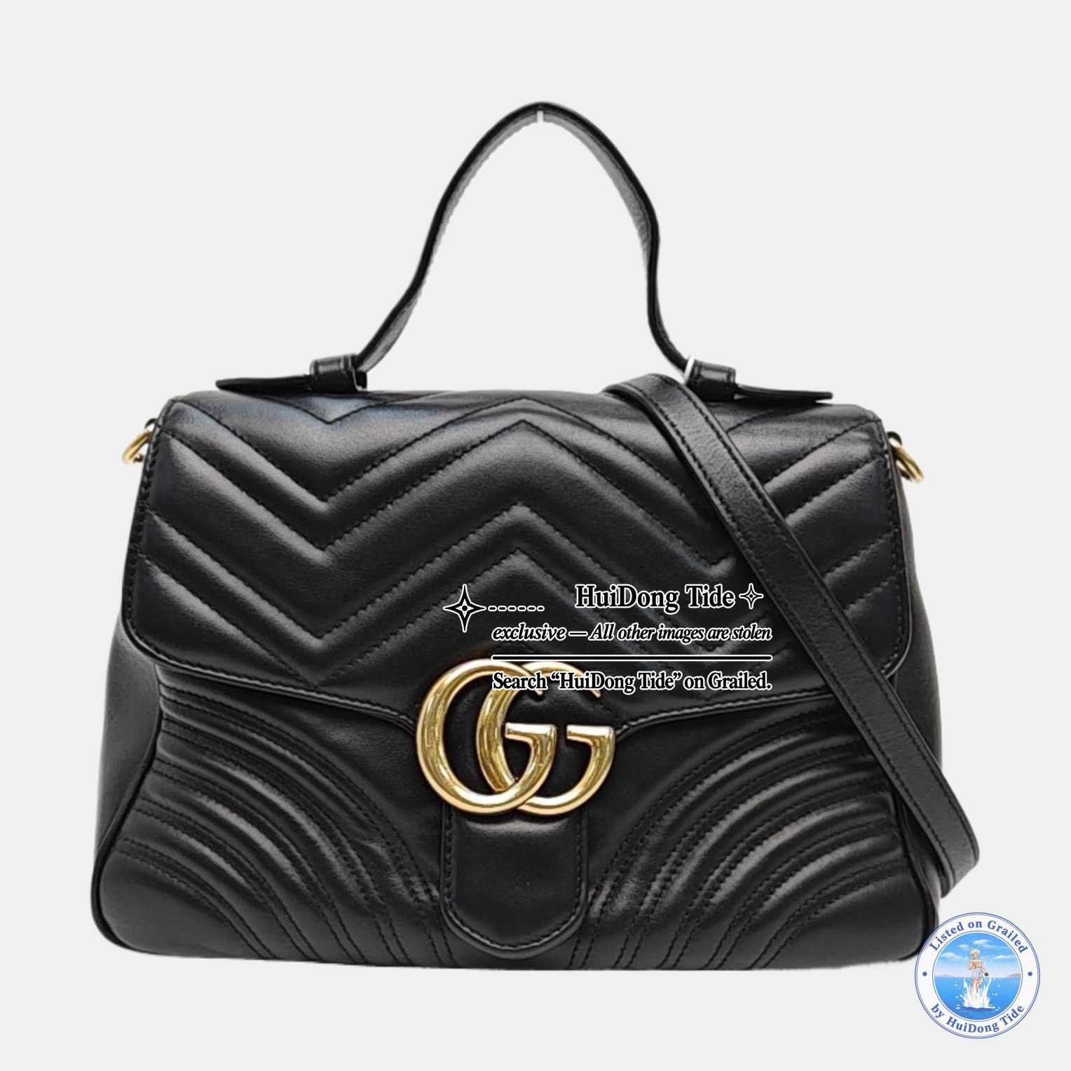 Gucci Gucci GG Marmont Black Leather Quilted Handle Bag Size ONE SIZE - 7 Thumbnail