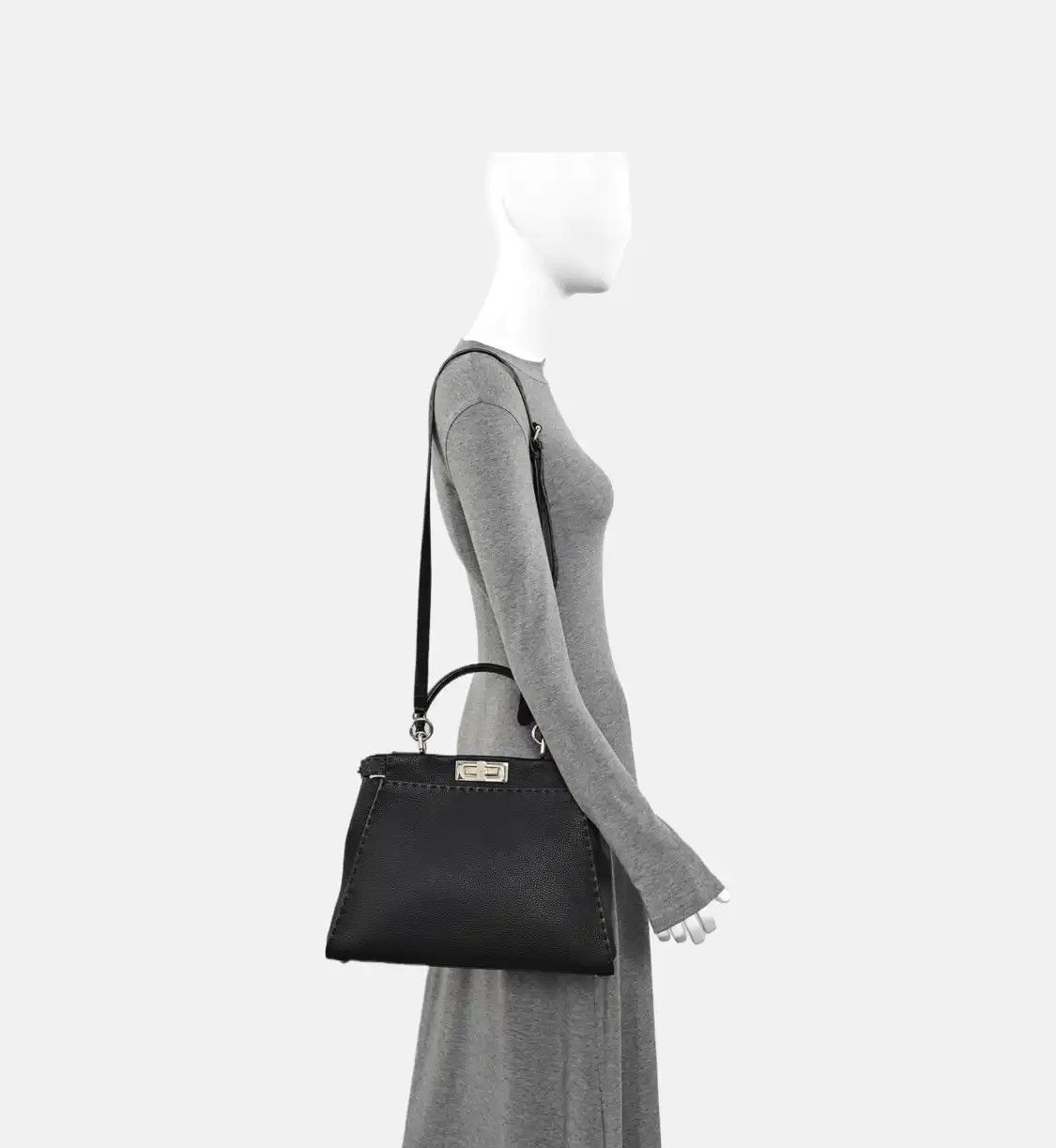 Fendi FENDI Peekaboo Essential black cowhide leather shoulder bag handbag silver hardw Size ONE SIZE - 2 Thumbnail