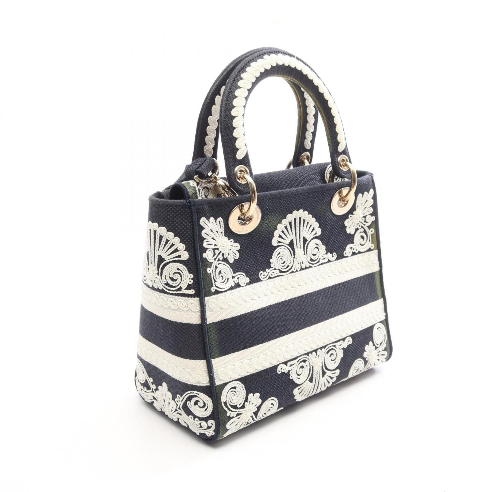 Dior Christian Dior Dior LADY D-LITE Cornelie Medium 2-Way Handbag, Canvas, Women's, Navy/White Size ONE SIZE - 2 Thumbnail