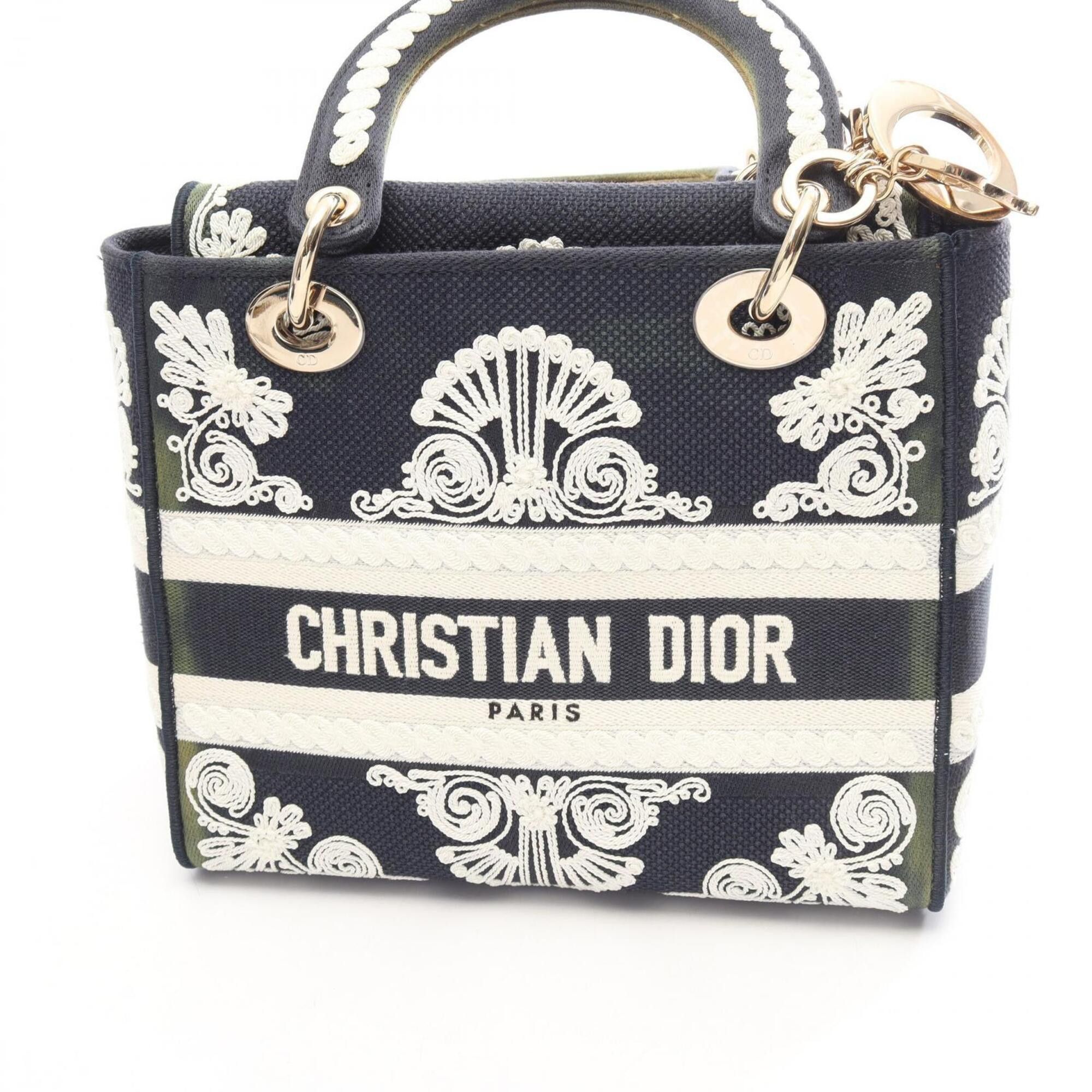 Dior Christian Dior Dior LADY D-LITE Cornelie Medium 2-Way Handbag, Canvas, Women's, Navy/White Size ONE SIZE - 7 Thumbnail