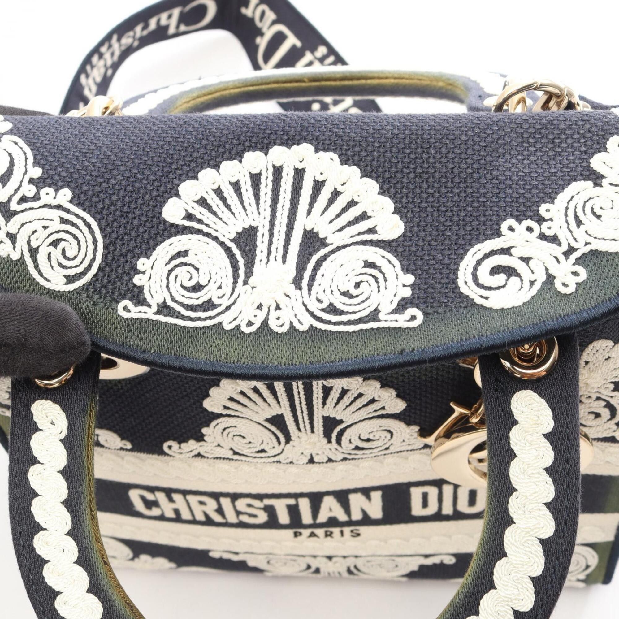 Dior Christian Dior Dior LADY D-LITE Cornelie Medium 2-Way Handbag, Canvas, Women's, Navy/White Size ONE SIZE - 10 Thumbnail