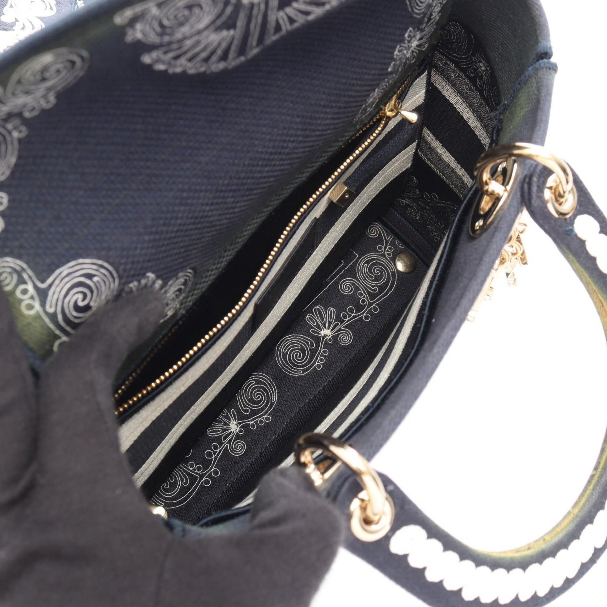 Dior Christian Dior Dior LADY D-LITE Cornelie Medium 2-Way Handbag, Canvas, Women's, Navy/White Size ONE SIZE - 3 Thumbnail
