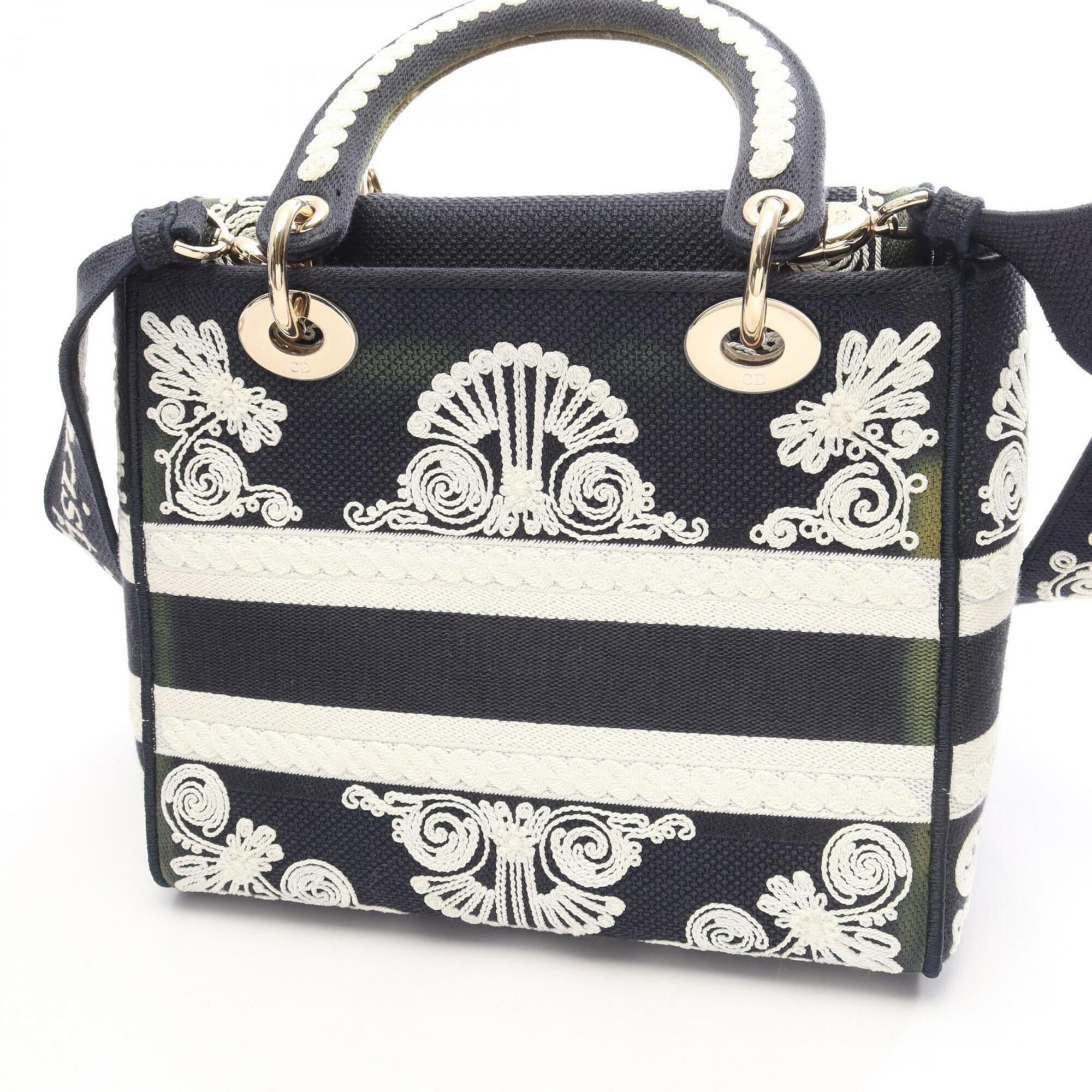 Dior Christian Dior Dior LADY D-LITE Cornelie Medium 2-Way Handbag, Canvas, Women's, Navy/White Size ONE SIZE - 5 Thumbnail