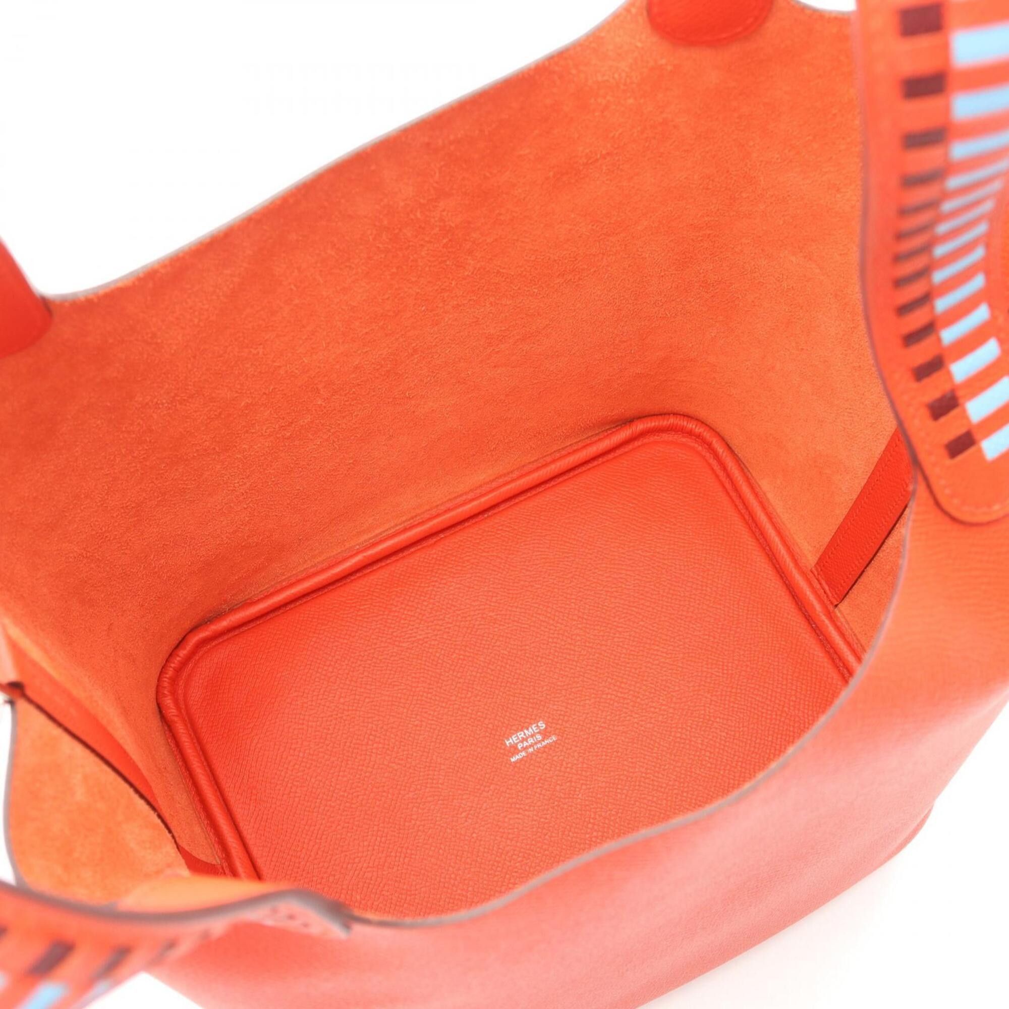 Hermes Hermes Picotin Lock MM Handbag, Leather, Veau Epsom, Women's, Orange, Brown, Blue, Tressage, Celeste, Rouge H, 075209CK Size ONE SIZE - 3 Thumbnail