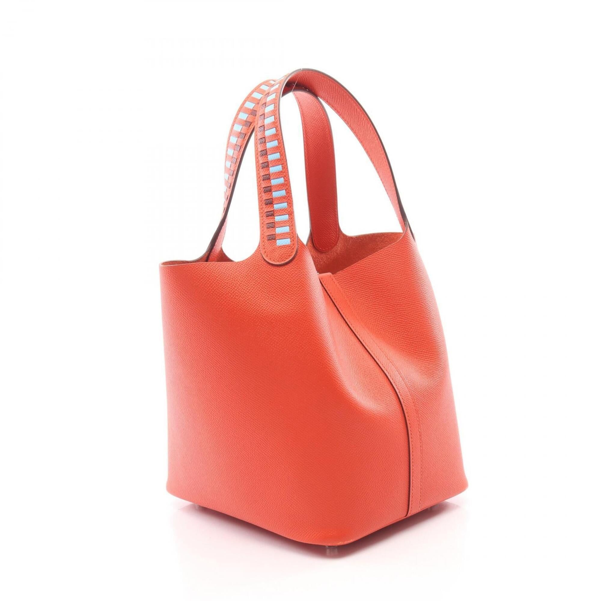 Hermes Hermes Picotin Lock MM Handbag, Leather, Veau Epsom, Women's, Orange, Brown, Blue, Tressage, Celeste, Rouge H, 075209CK Size ONE SIZE - 2 Thumbnail
