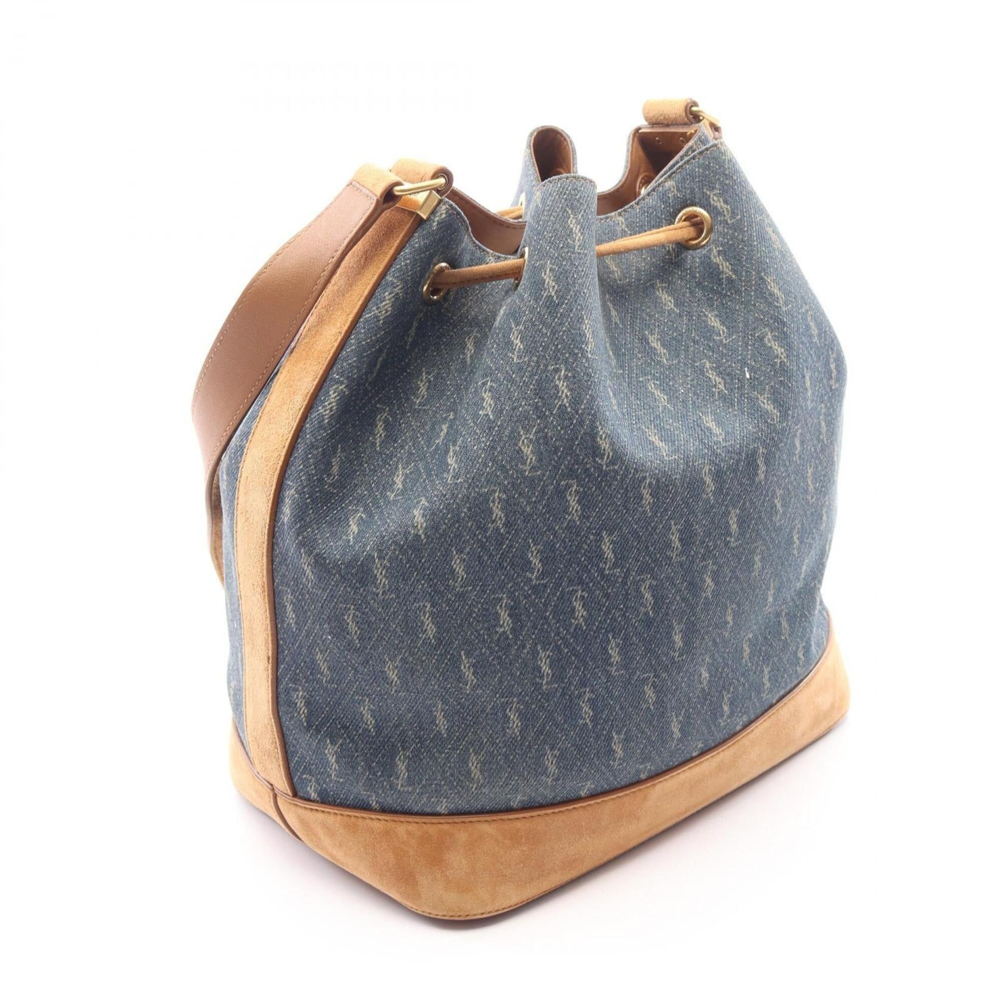 Yves Saint Laurent Yves Saint Laurent Saint Laurent Paris Le Monogram Bucket Bag, Shoulder Handbag, Denim Suede, Women's, Navy/Brown, 568606 Size ONE SIZE - 2 Thumbnail