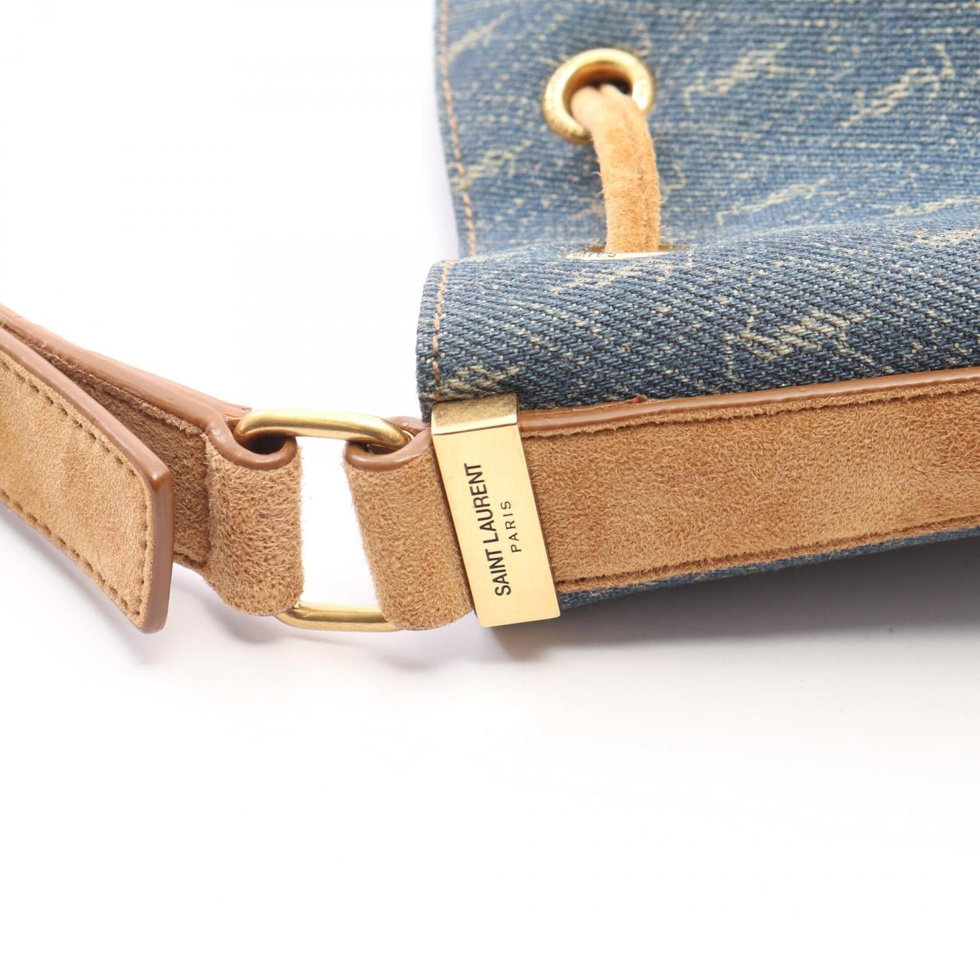 Yves Saint Laurent Yves Saint Laurent Saint Laurent Paris Le Monogram Bucket Bag, Shoulder Handbag, Denim Suede, Women's, Navy/Brown, 568606 Size ONE SIZE - 7 Thumbnail