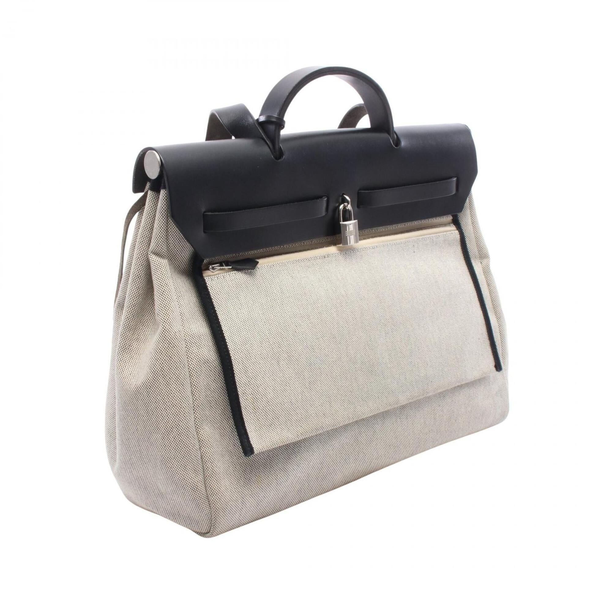 Hermes Hermes Herbag Zip MM Pegasus Pop Handbag - Canvas Leather Toile H Vache Hunter Women's Beige, Navy, Blue Indigo Size ONE SIZE - 2 Thumbnail