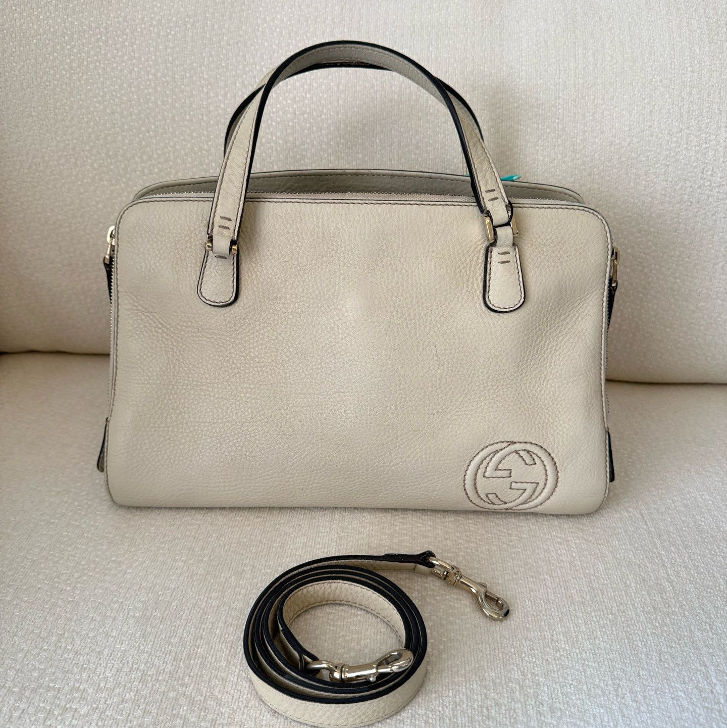 Gucci Gucci White Leather GG Logo Tote Bag Size ONE SIZE - 8 Thumbnail