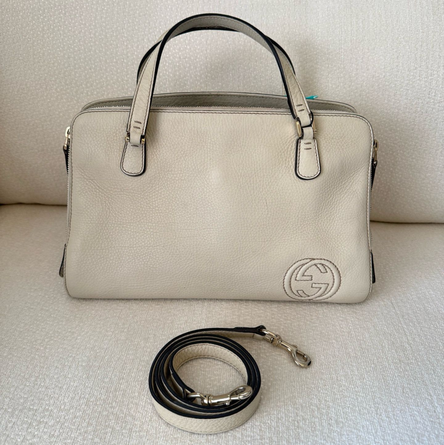 Gucci Gucci White Leather GG Logo Tote Bag Size ONE SIZE - 2 Thumbnail