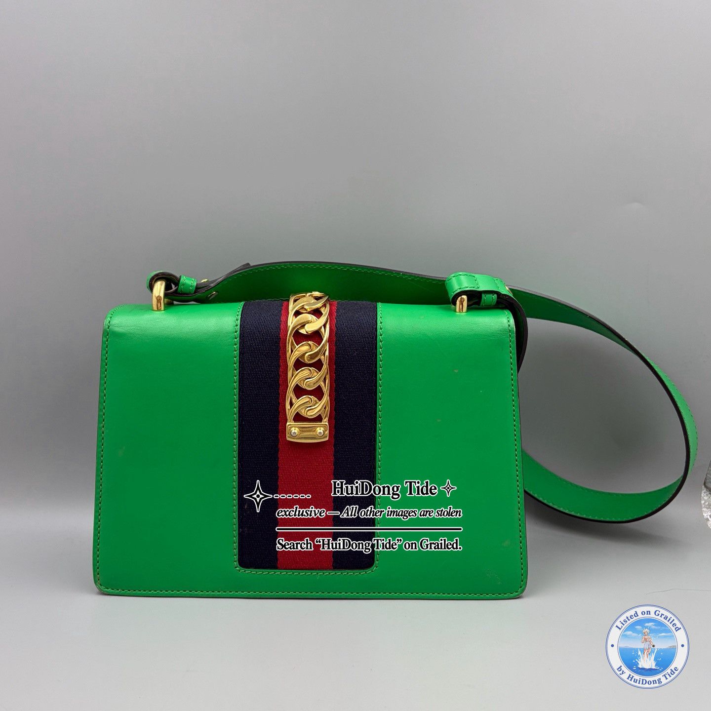 Gucci Gucci Sylvie Green Leather Web Handle Bag Size ONE SIZE - 5 Thumbnail