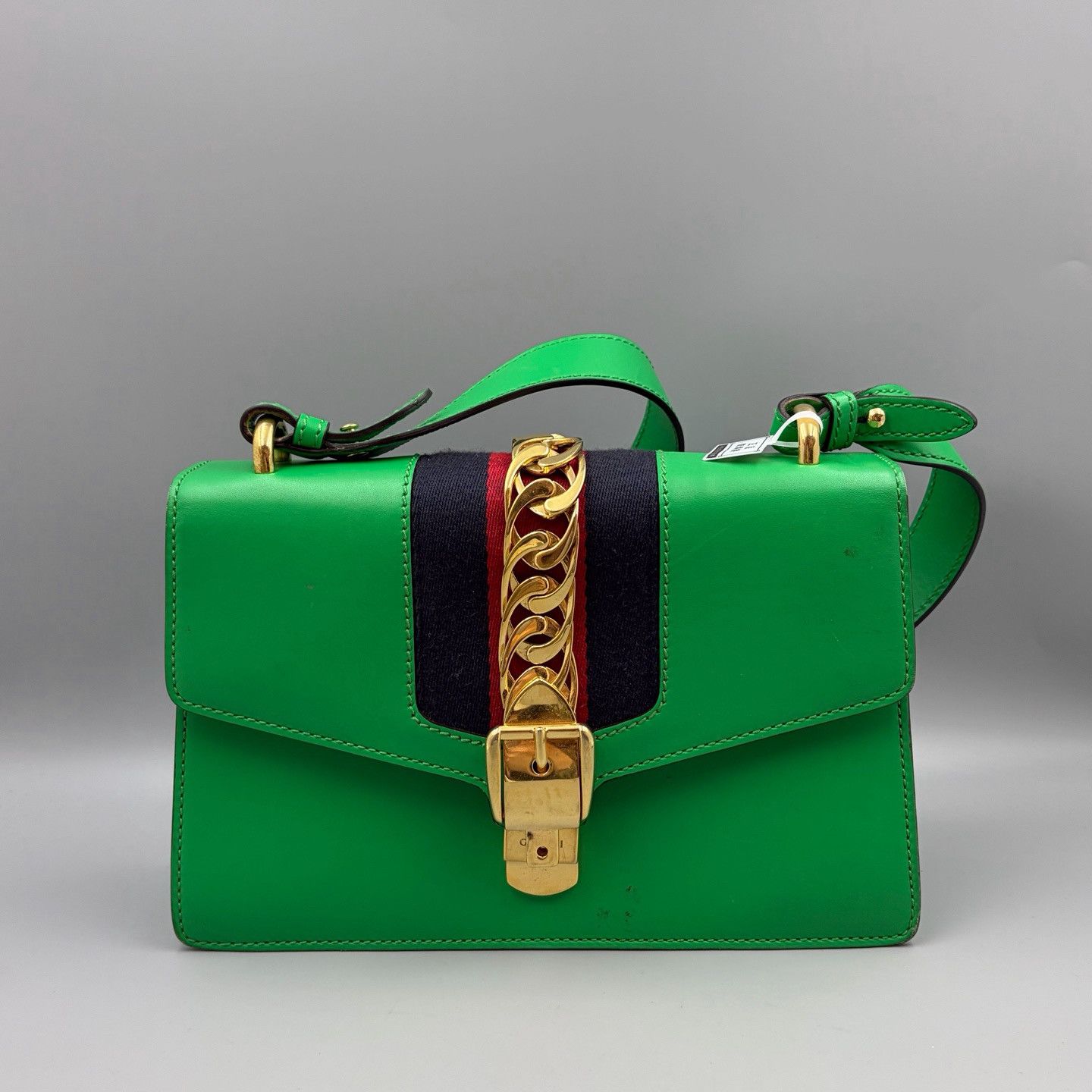 Gucci Gucci Sylvie Green Leather Web Handle Bag Size ONE SIZE - 2 Thumbnail