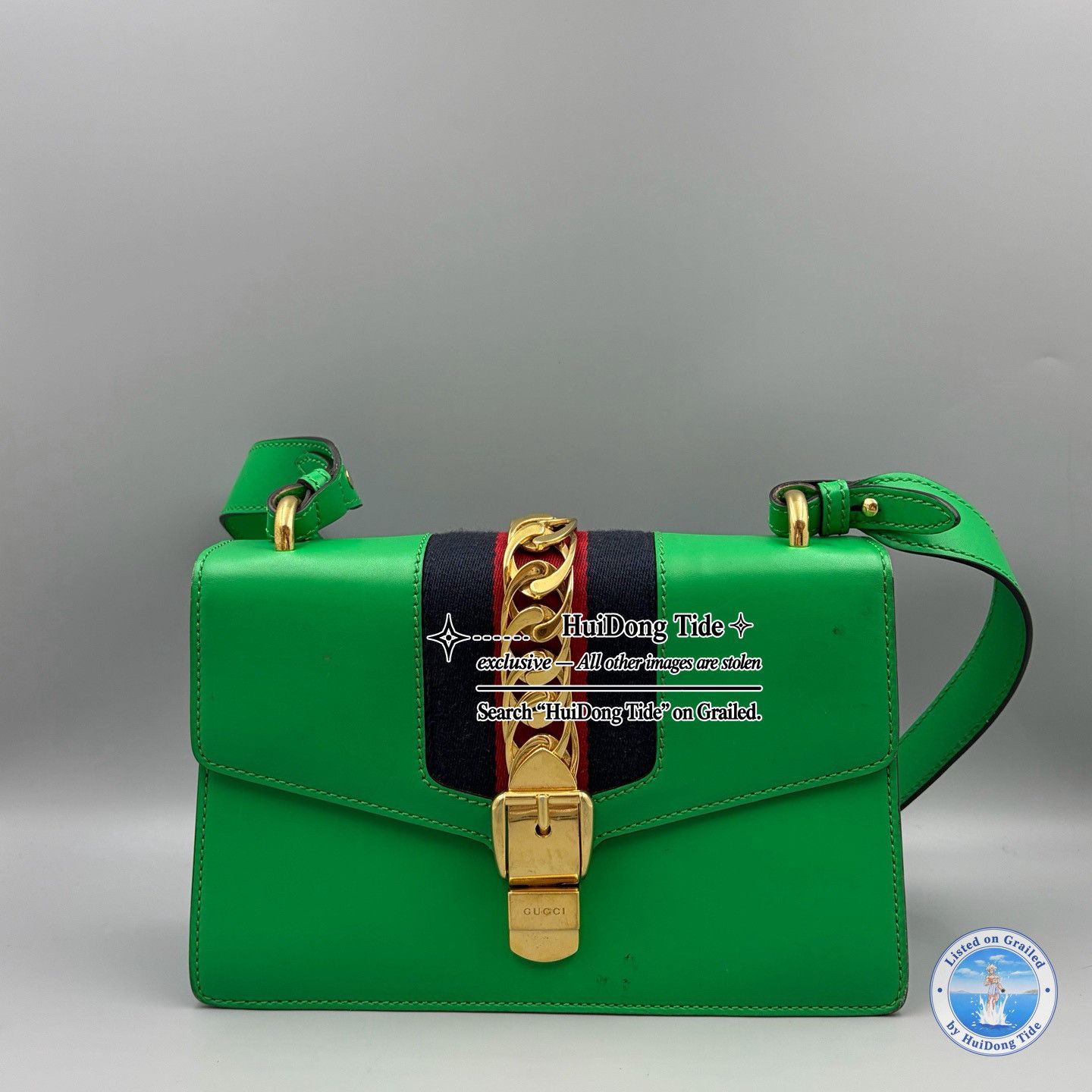 Gucci Gucci Sylvie Green Leather Web Handle Bag Size ONE SIZE - 9 Thumbnail