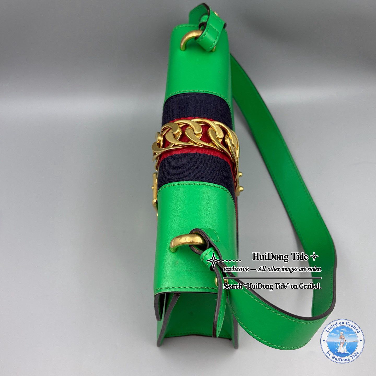Gucci Gucci Sylvie Green Leather Web Handle Bag Size ONE SIZE - 8 Thumbnail