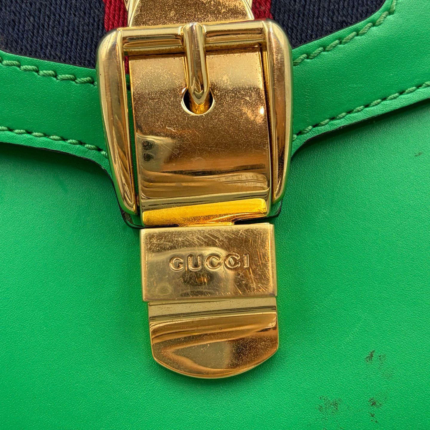 Gucci Gucci Sylvie Green Leather Web Handle Bag Size ONE SIZE - 14 Thumbnail