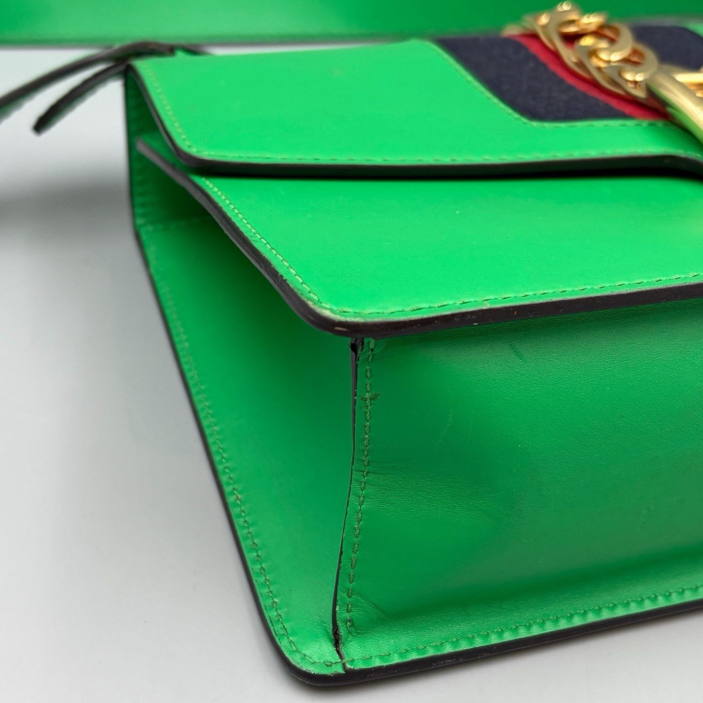 Gucci Gucci Sylvie Green Leather Web Handle Bag Size ONE SIZE - 16 Thumbnail