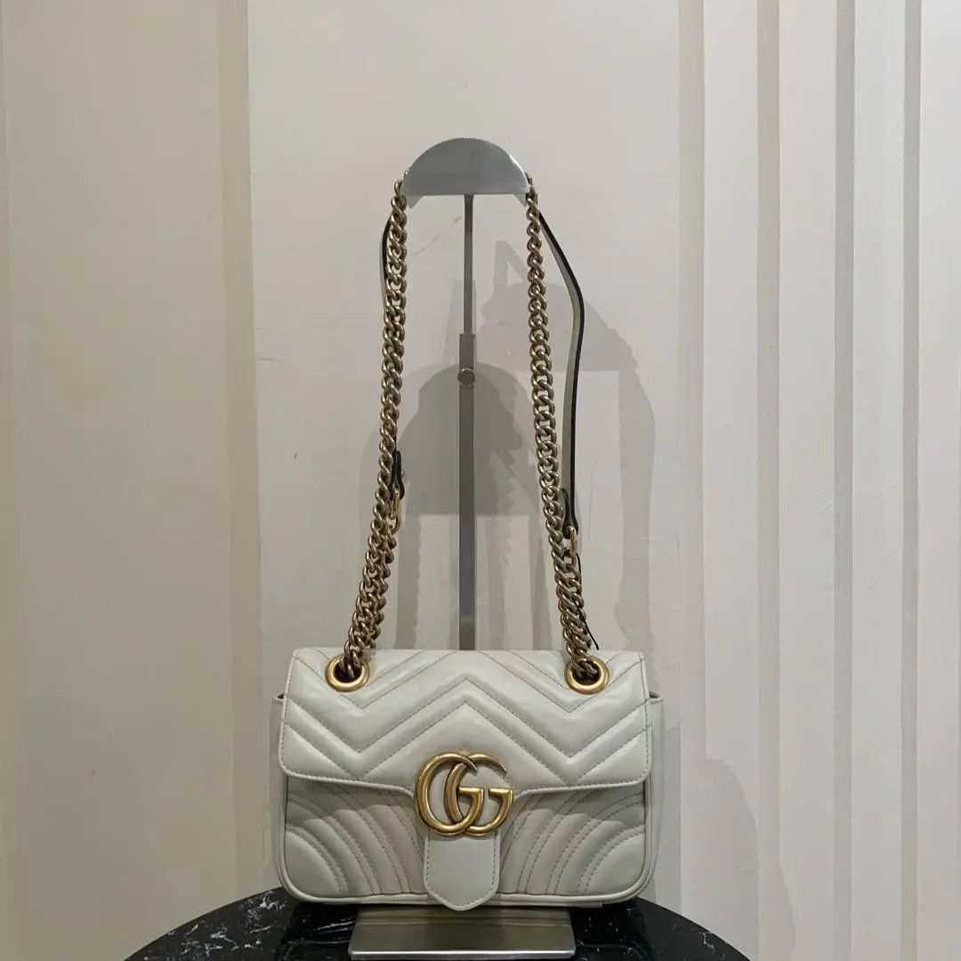 Gucci Gucci White GG Marmont Small Leather Shoulder Bag Size ONE SIZE - 2 Thumbnail