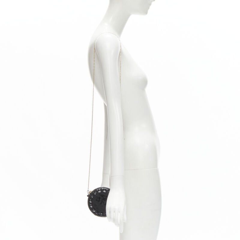 Valentino VALENTIN Rockstud black patent leather studded gold chain circle crossbody bag Size ONE SIZE - 2 Thumbnail