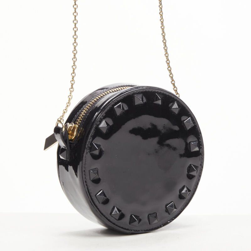 Valentino VALENTIN Rockstud black patent leather studded gold chain circle crossbody bag Size ONE SIZE - 3 Thumbnail