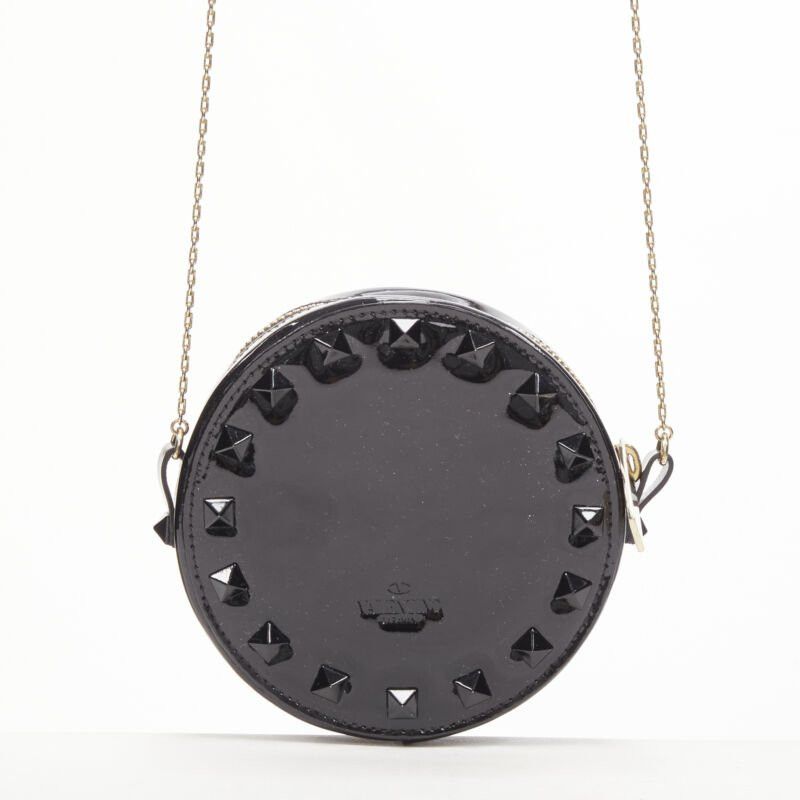 Valentino VALENTIN Rockstud black patent leather studded gold chain circle crossbody bag Size ONE SIZE - 5 Thumbnail