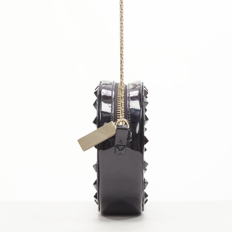 Valentino VALENTIN Rockstud black patent leather studded gold chain circle crossbody bag Size ONE SIZE - 4 Thumbnail