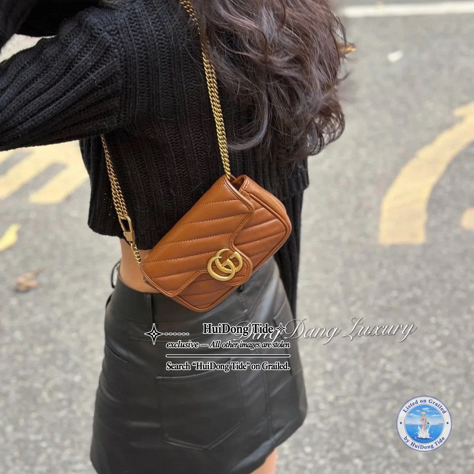 Gucci Gucci GG Marmont Leather Mini Shoulder Bag Brown Size ONE SIZE - 8 Thumbnail