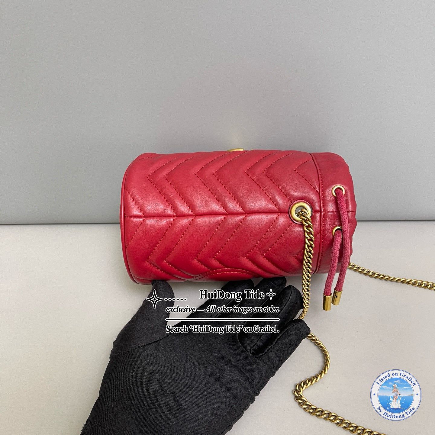 Gucci Gucci Red Leather GG Marmont Bucket Bag Size ONE SIZE - 4 Thumbnail
