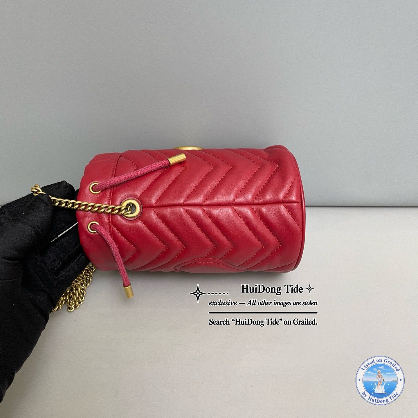 Gucci Gucci Red Leather GG Marmont Bucket Bag Size ONE SIZE - 3 Thumbnail