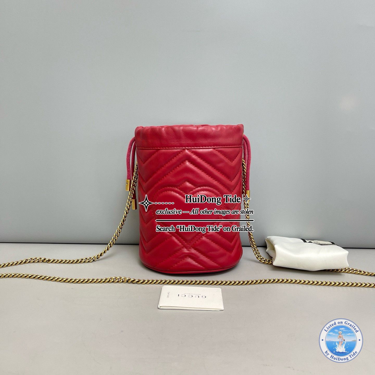 Gucci Gucci Red Leather GG Marmont Bucket Bag Size ONE SIZE - 5 Thumbnail