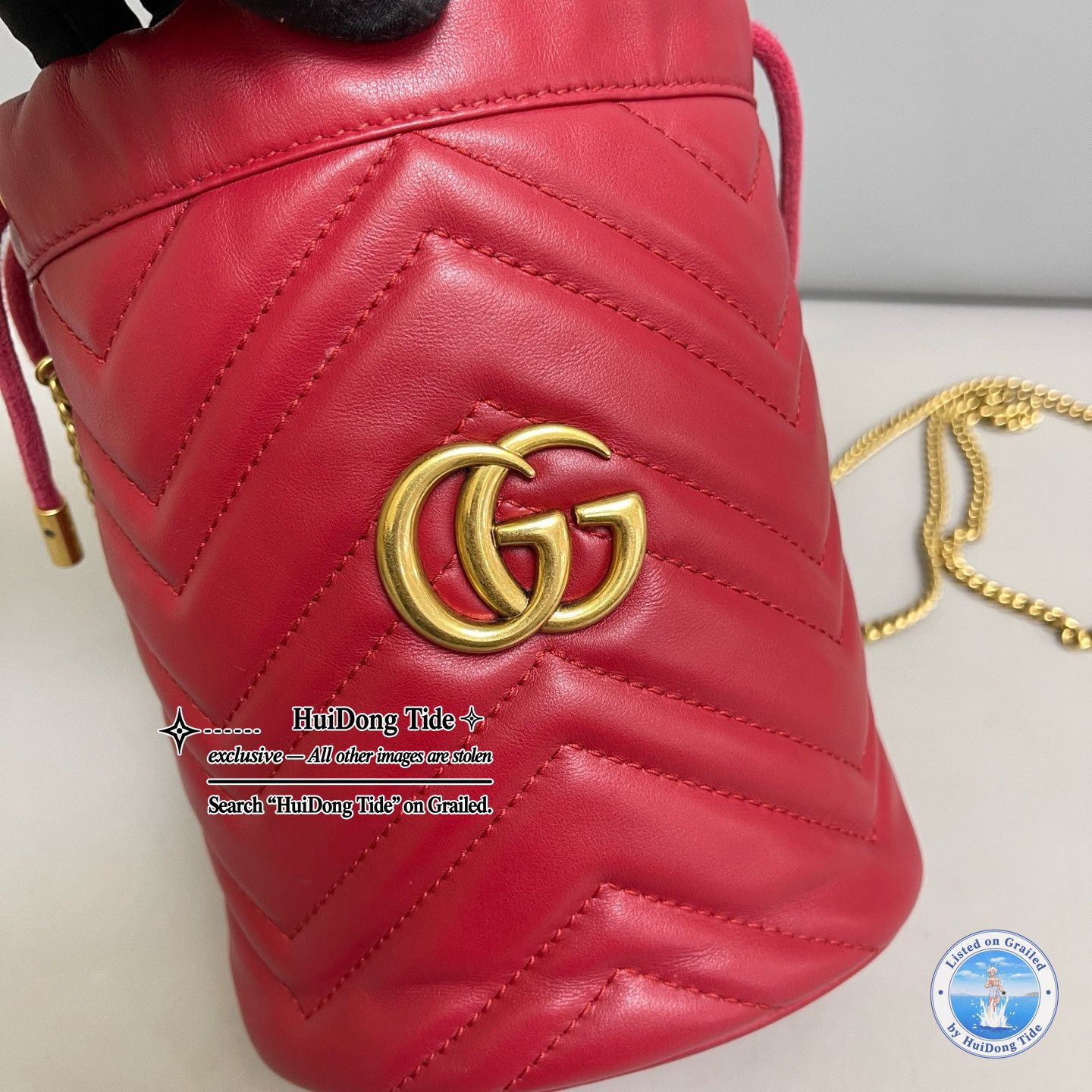 Gucci Gucci Red Leather GG Marmont Bucket Bag Size ONE SIZE - 8 Thumbnail