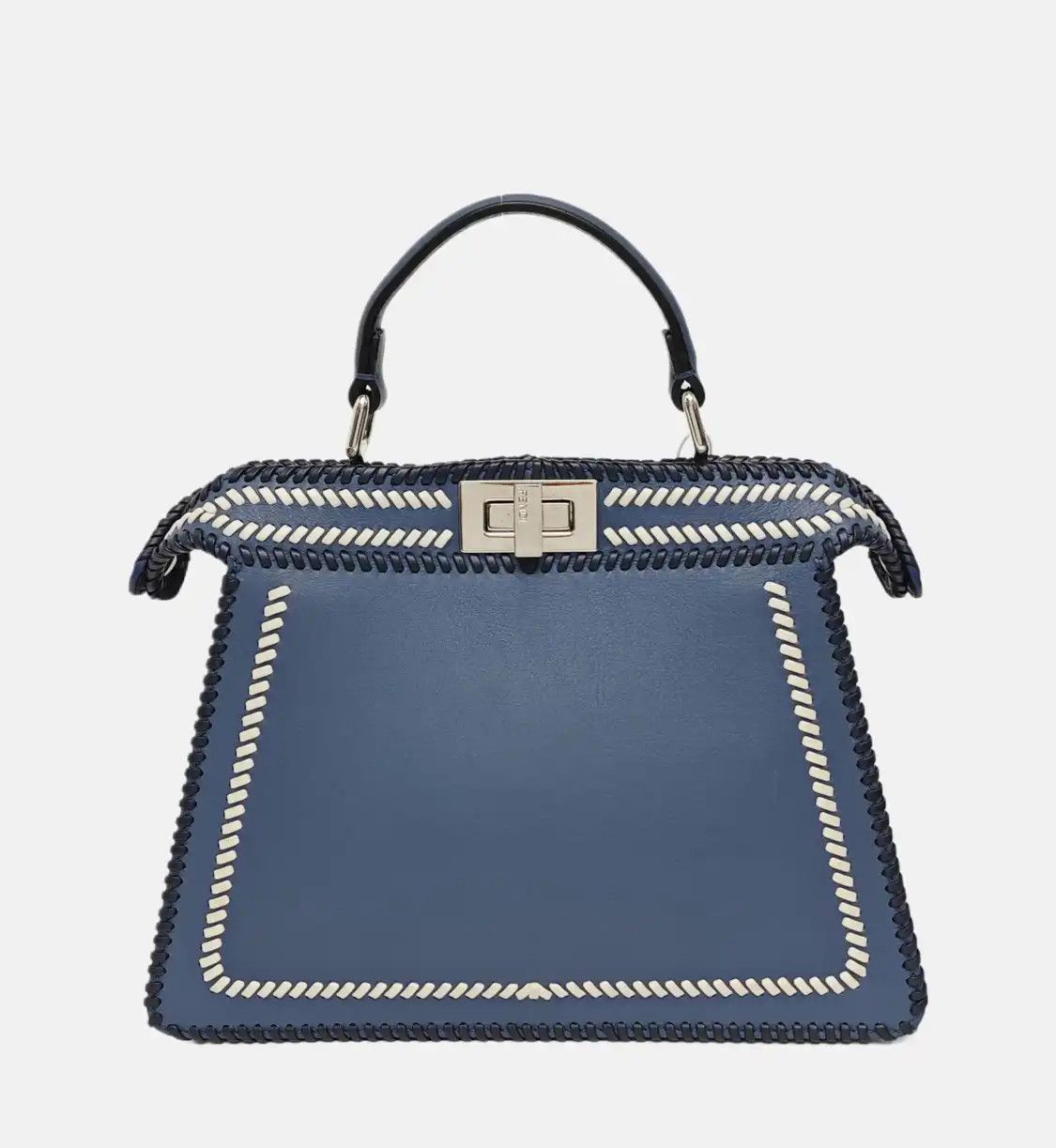 Fendi FENDI Peekaboo blue cowhide leather woven shoulder bag handbag crossbody bag sil Size ONE SIZE - 5 Thumbnail