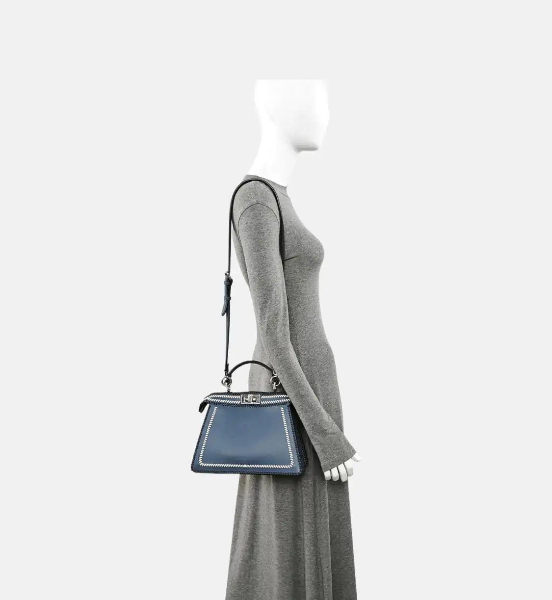 Fendi FENDI Peekaboo blue cowhide leather woven shoulder bag handbag crossbody bag sil Size ONE SIZE - 2 Thumbnail