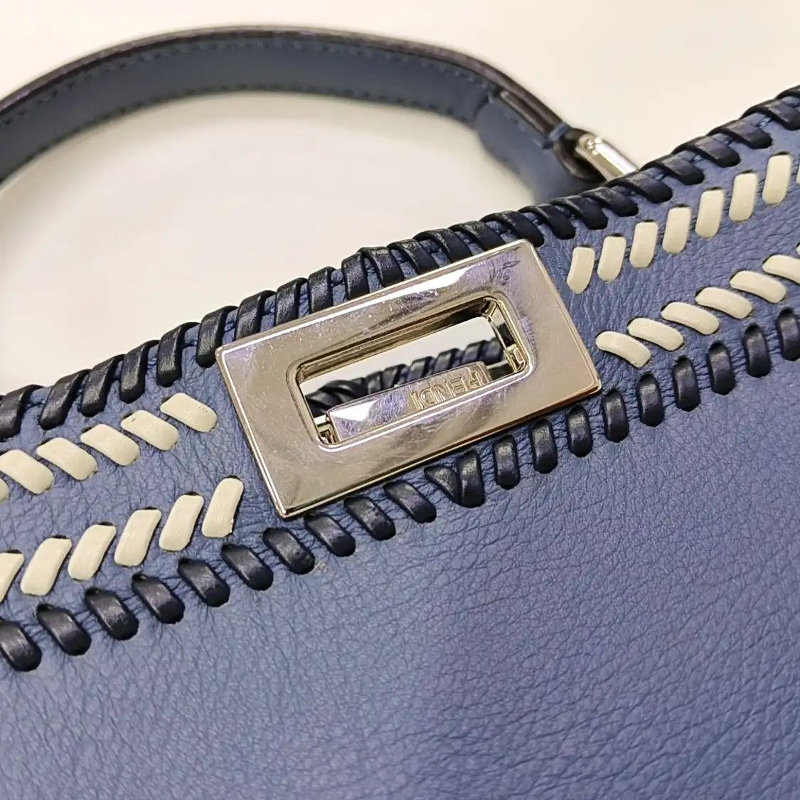 Fendi FENDI Peekaboo blue cowhide leather woven shoulder bag handbag crossbody bag sil Size ONE SIZE - 9 Thumbnail