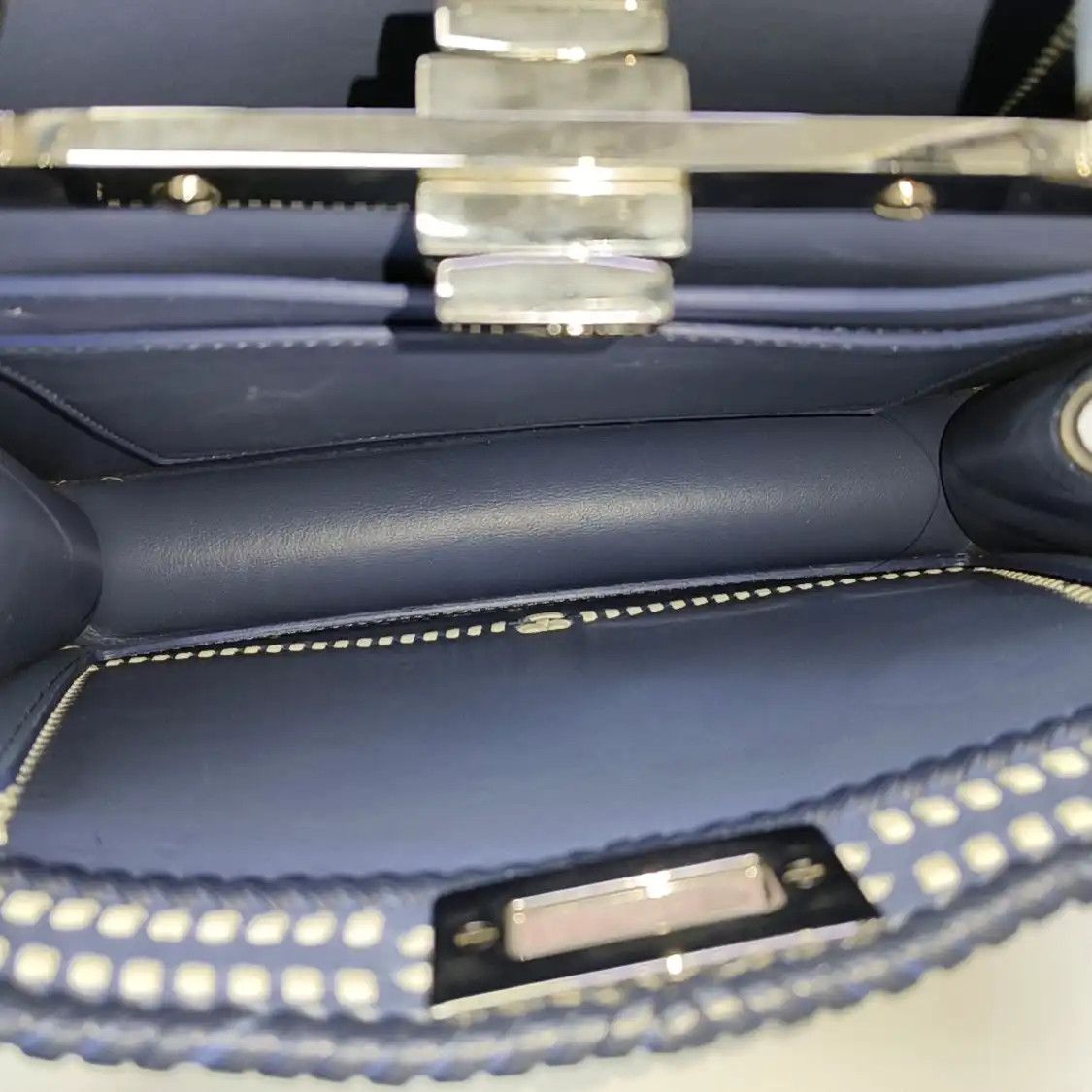 Fendi FENDI Peekaboo blue cowhide leather woven shoulder bag handbag crossbody bag sil Size ONE SIZE - 7 Thumbnail